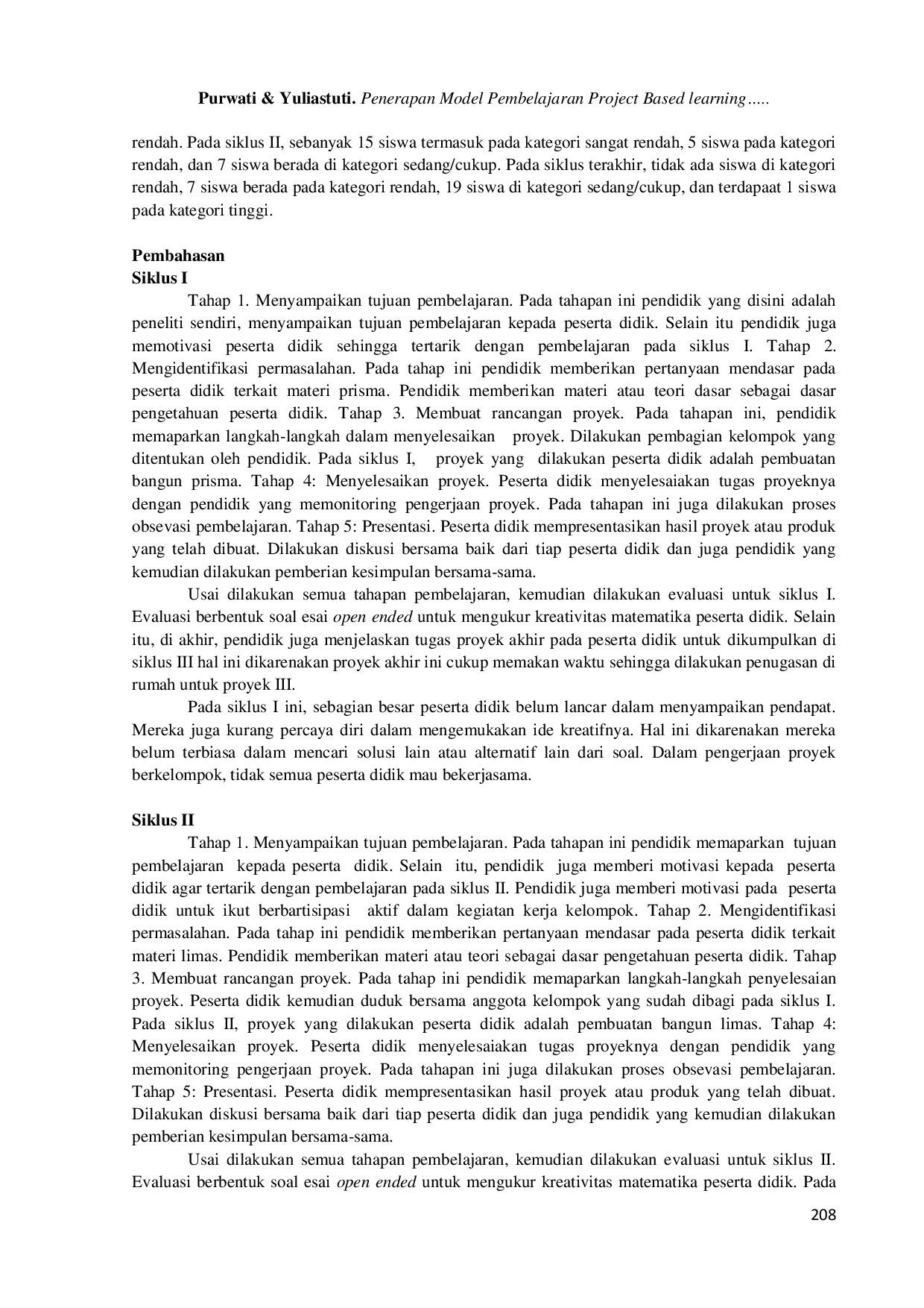 JURIS Penerapan Model Pembelajaran Project Based Learning terhadap Kreativitas Matematika Peserta Didik