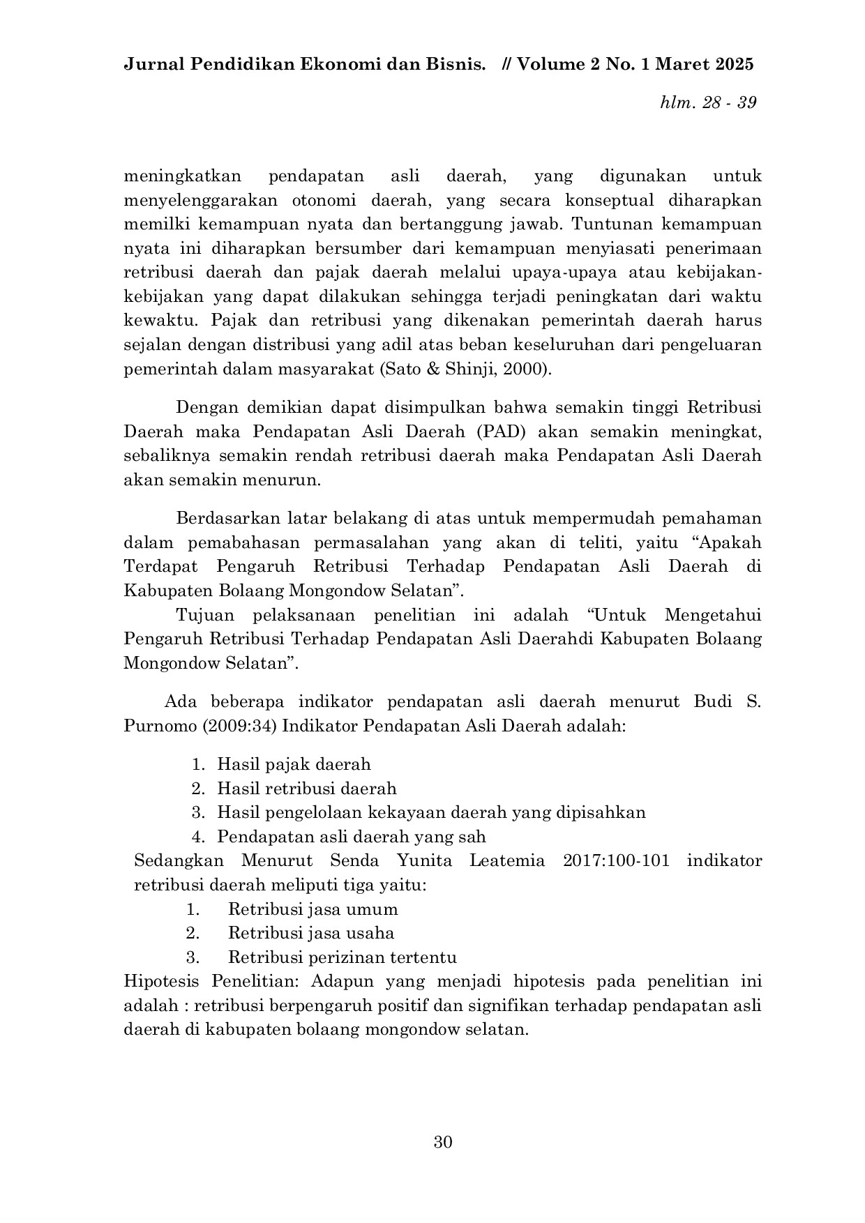 JURIS Pengaruh Retribusi Terhadap Pendapatan Asli Daerah Di Kabupaten Bolaang Mongondow Selatan