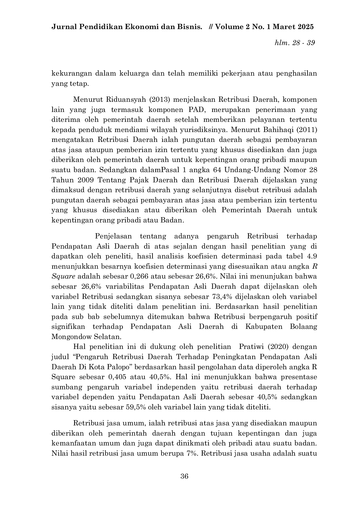 JURIS Pengaruh Retribusi Terhadap Pendapatan Asli Daerah Di Kabupaten Bolaang Mongondow Selatan
