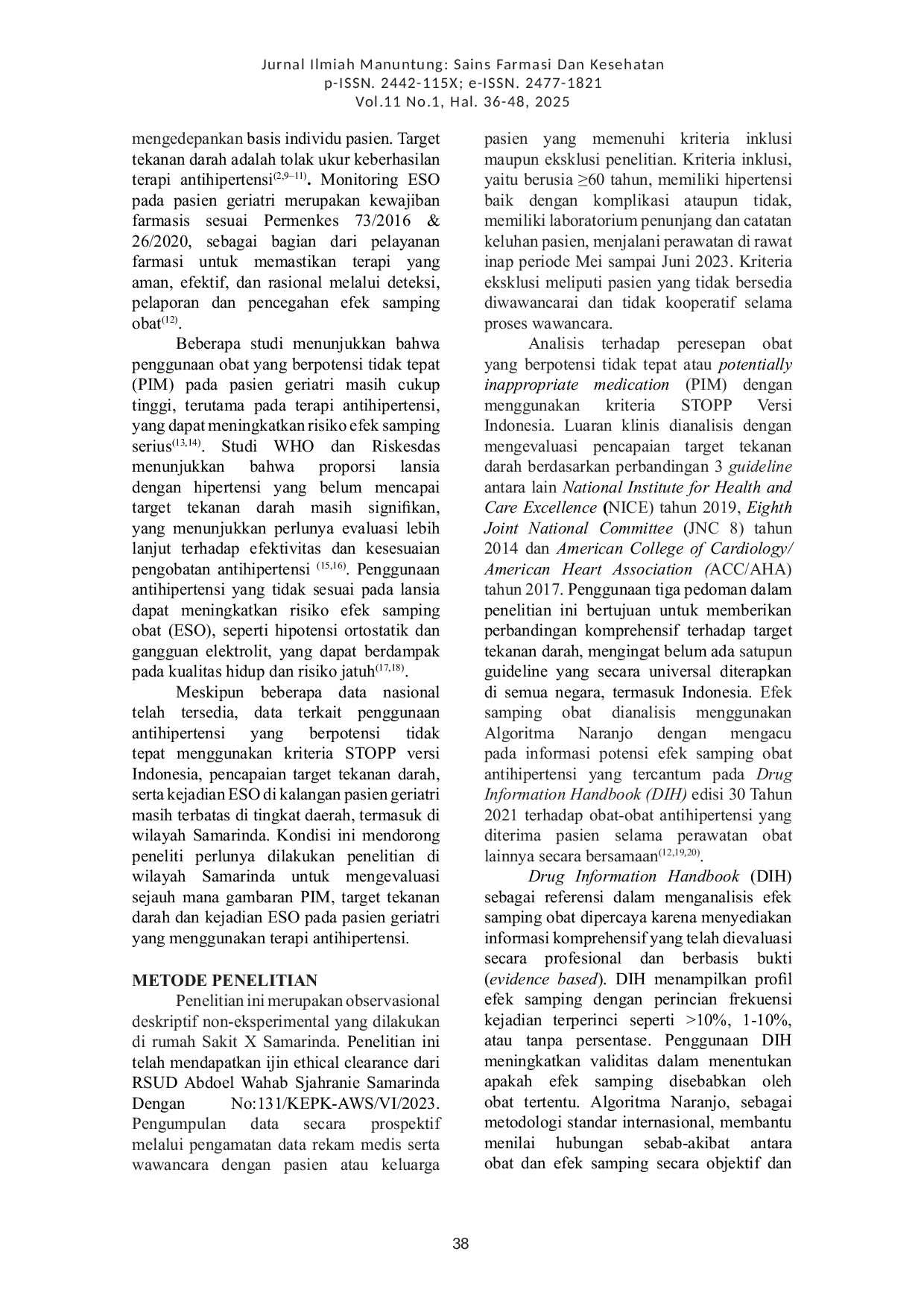 JURIS Peresepan Berpotensi Tidak Tepat Luaran Klinis Dan Efek Samping Obat Pada Pasien Geriatri Dengan Terapi Antihipertensi