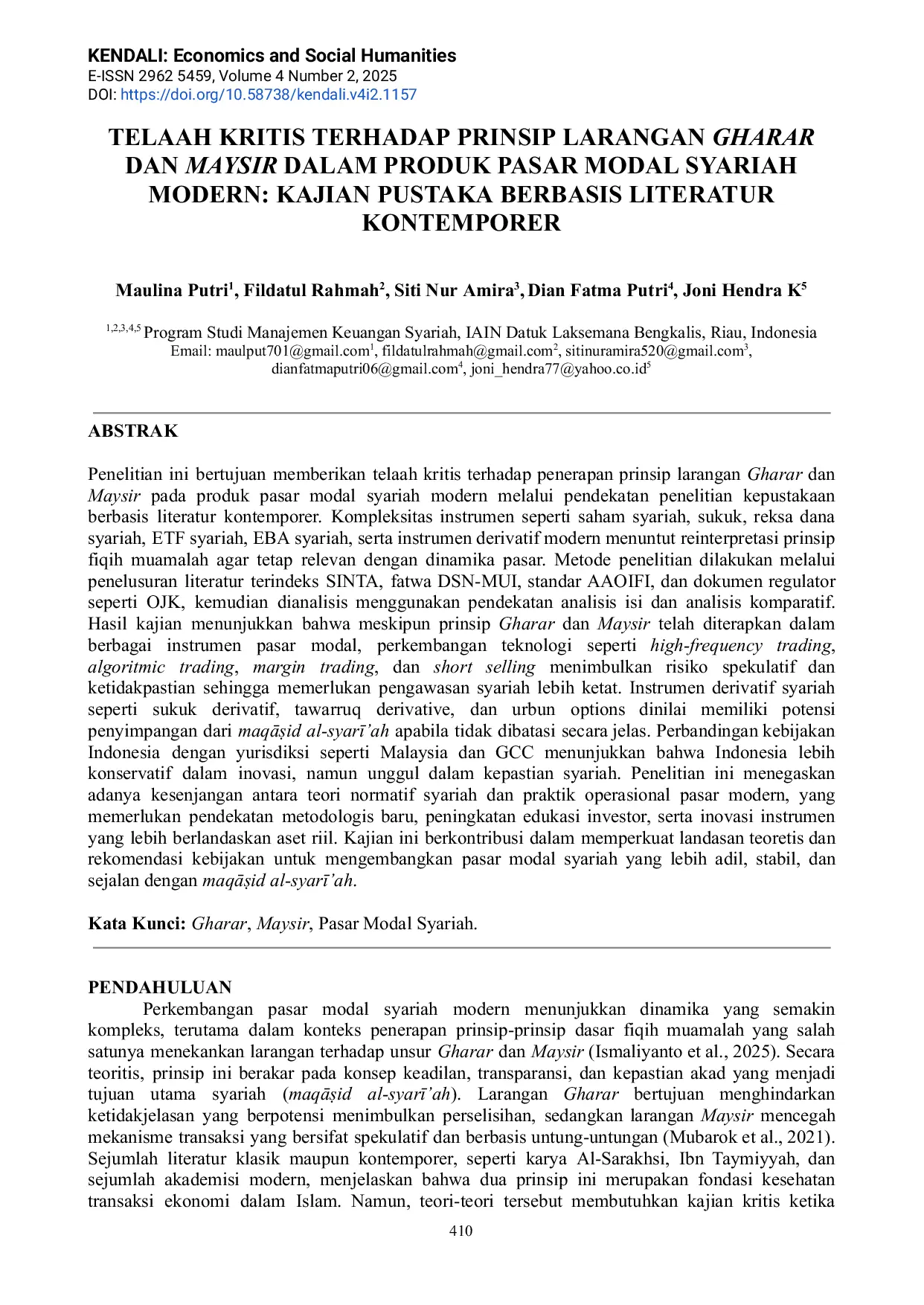 JURIS Telaah Kritis Terhadap Prinsip Larangan Gharar Dan Maysir Dalam Produk Pasar Modal Syariah Modern Kajian Pustaka Berbasis Literatur Kontemporer