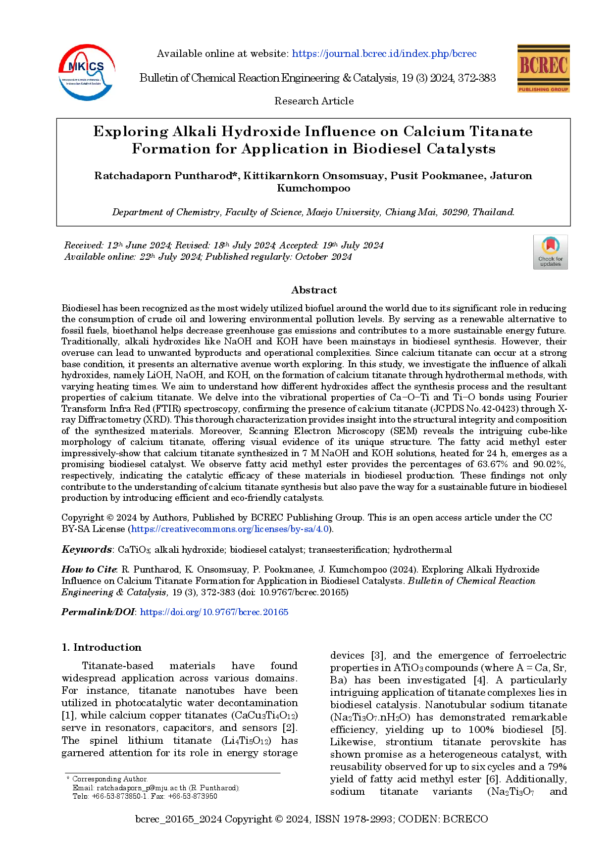 juris Menjelajahi Pengaruh Hidroksida Alkali Terhadap Pembentukan Kalsium Titanat Untuk Aplikasi Dalam Katalis Biodiesel