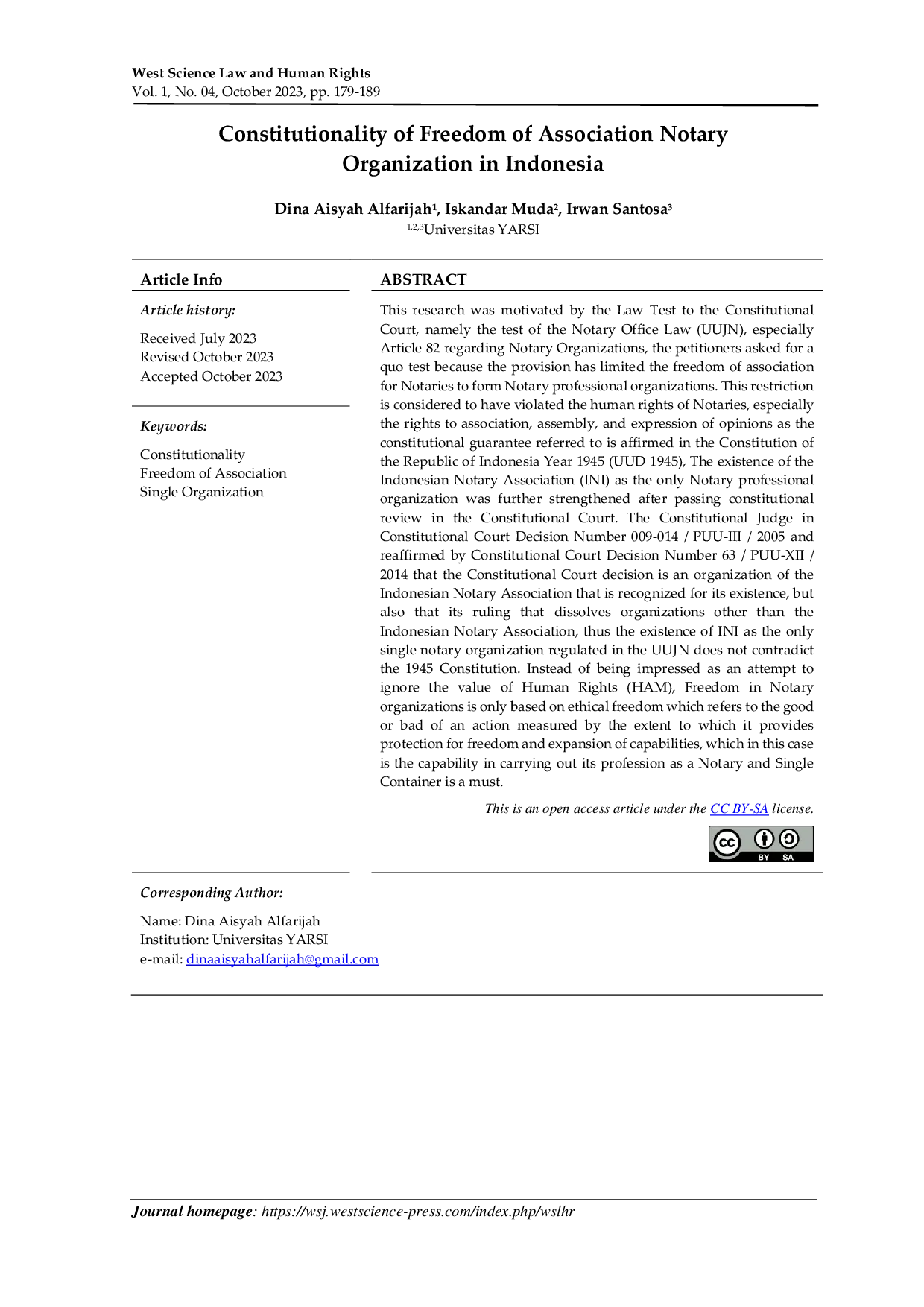 JURIS Constitutionality of Freedom of Association Notary Organization in Indonesia