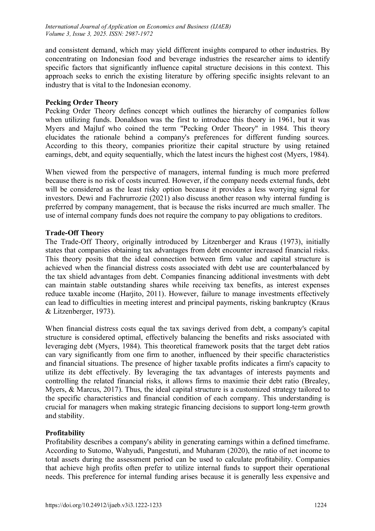JURIS DETERMINANTS OF CAPITAL STRUCTURE EVIDENCE FROM FOOD AND BEVERAGE COMPANIES IN INDONESIA
