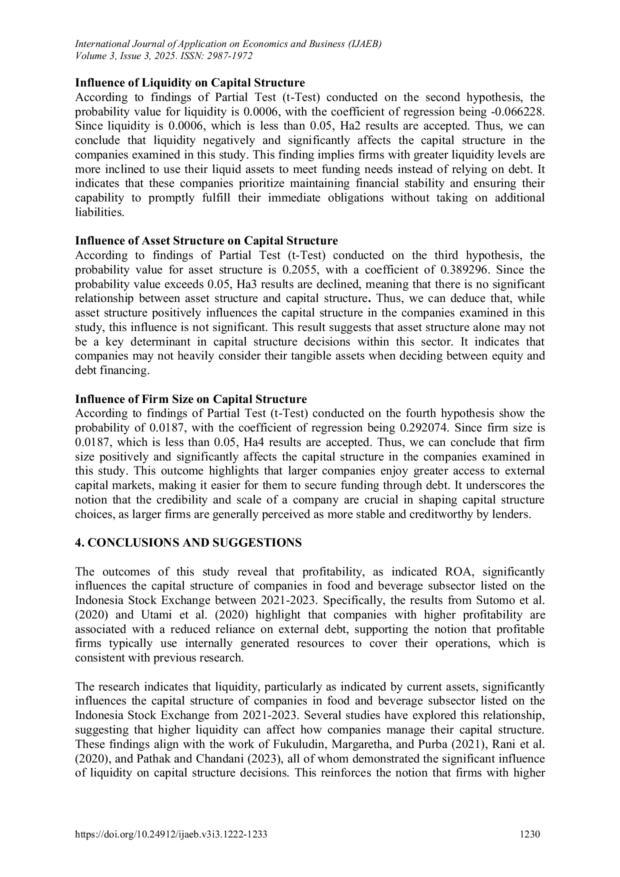 JURIS DETERMINANTS OF CAPITAL STRUCTURE EVIDENCE FROM FOOD AND BEVERAGE COMPANIES IN INDONESIA