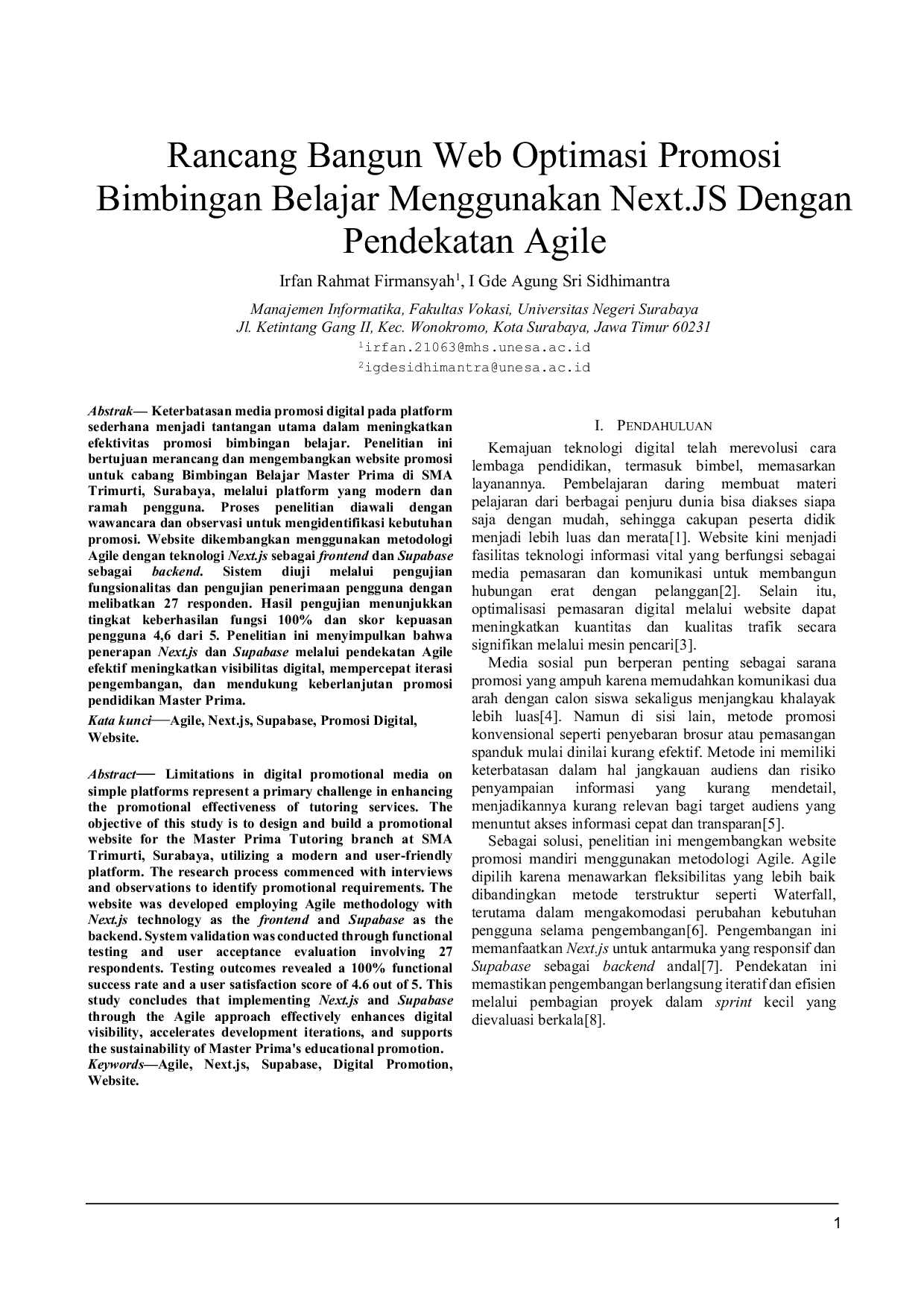 JURIS Rancang Bangun Web Optimasi Promosi Bimbingan Belajar Menggunakan Next JS Dengan Pendekatan Agile