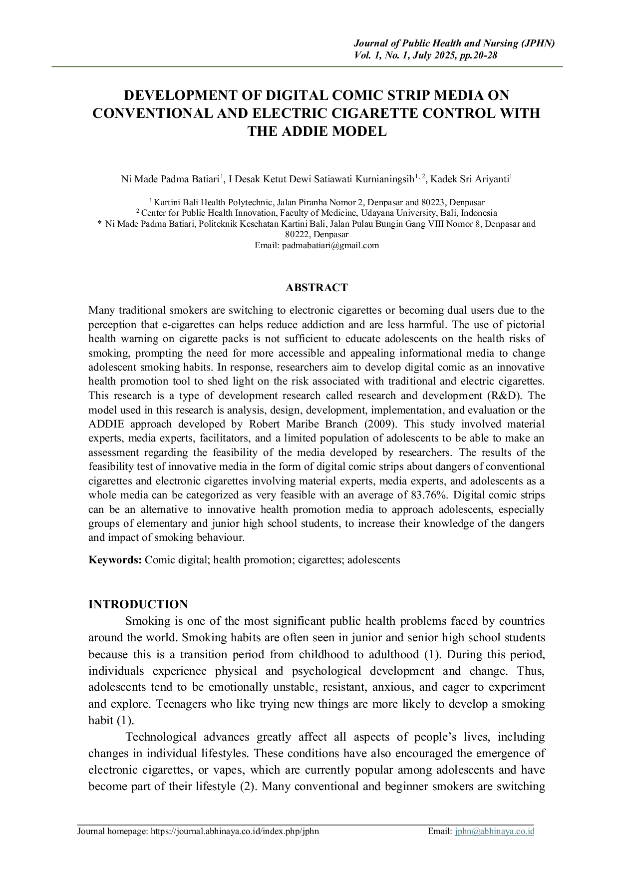 JURIS Development of Digital Comic Strip Media on Conventional and Electric Cigarette Control with the Addie Model