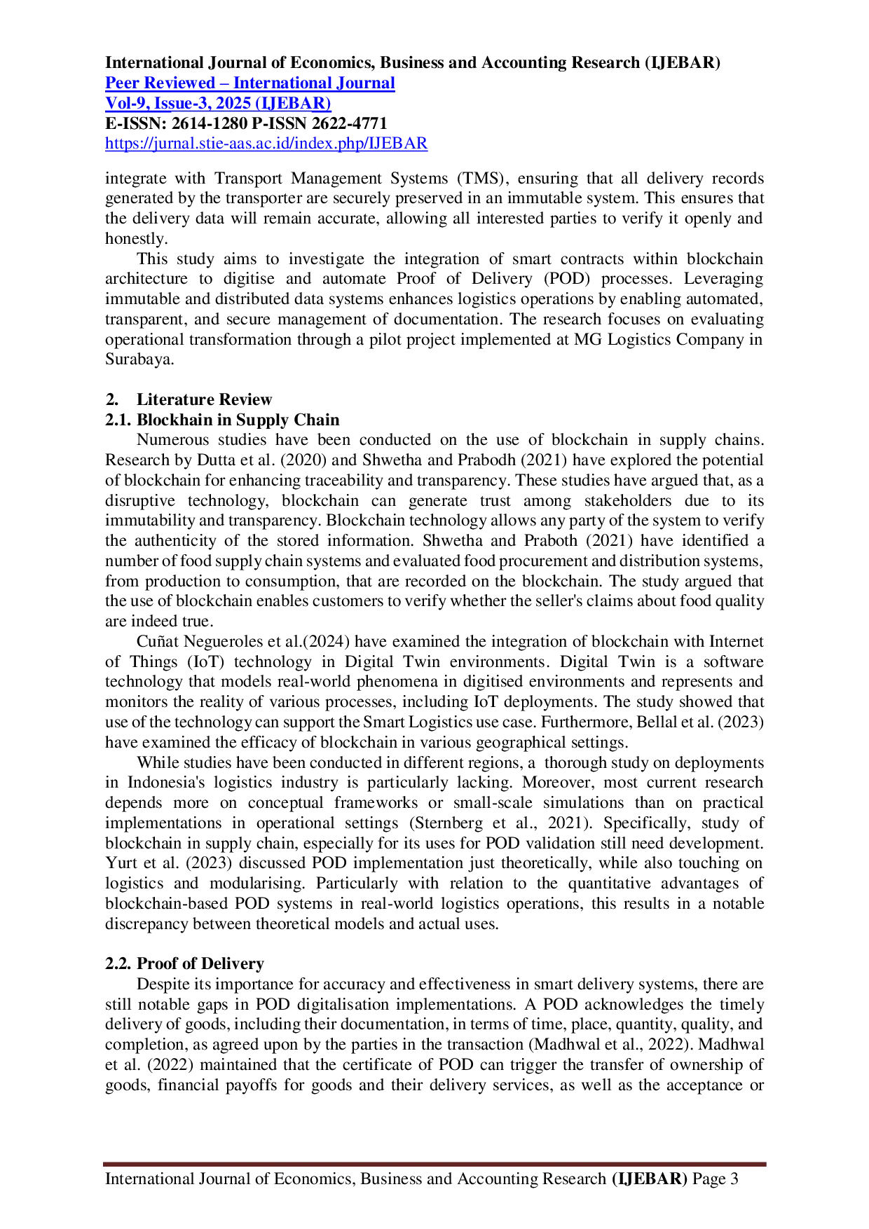 JURIS Smart Contract Technology for Digitalization and Automation Proof of Delivery in Supply Chain Management