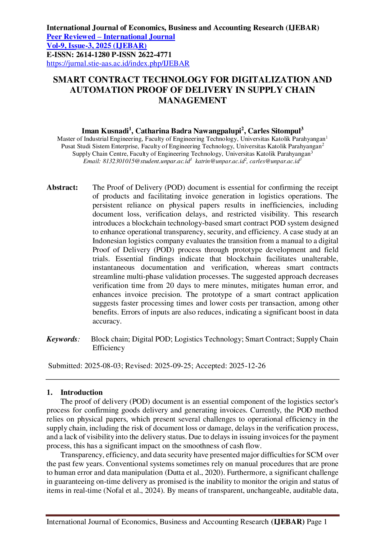 JURIS Smart Contract Technology for Digitalization and Automation Proof of Delivery in Supply Chain Management