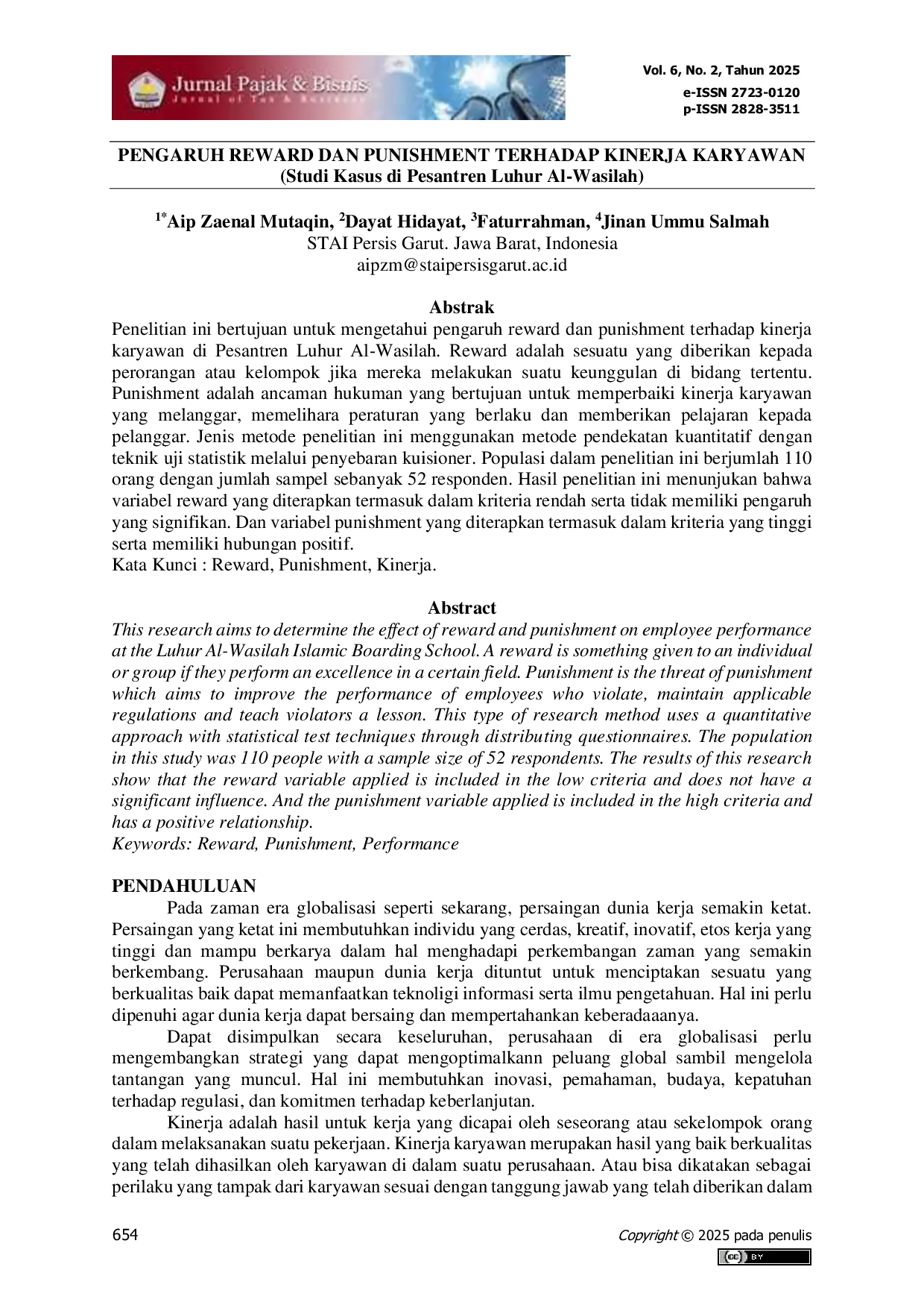 JURIS Pengaruh Reward Dan Punishment Terhadap Kinerja Karyawan