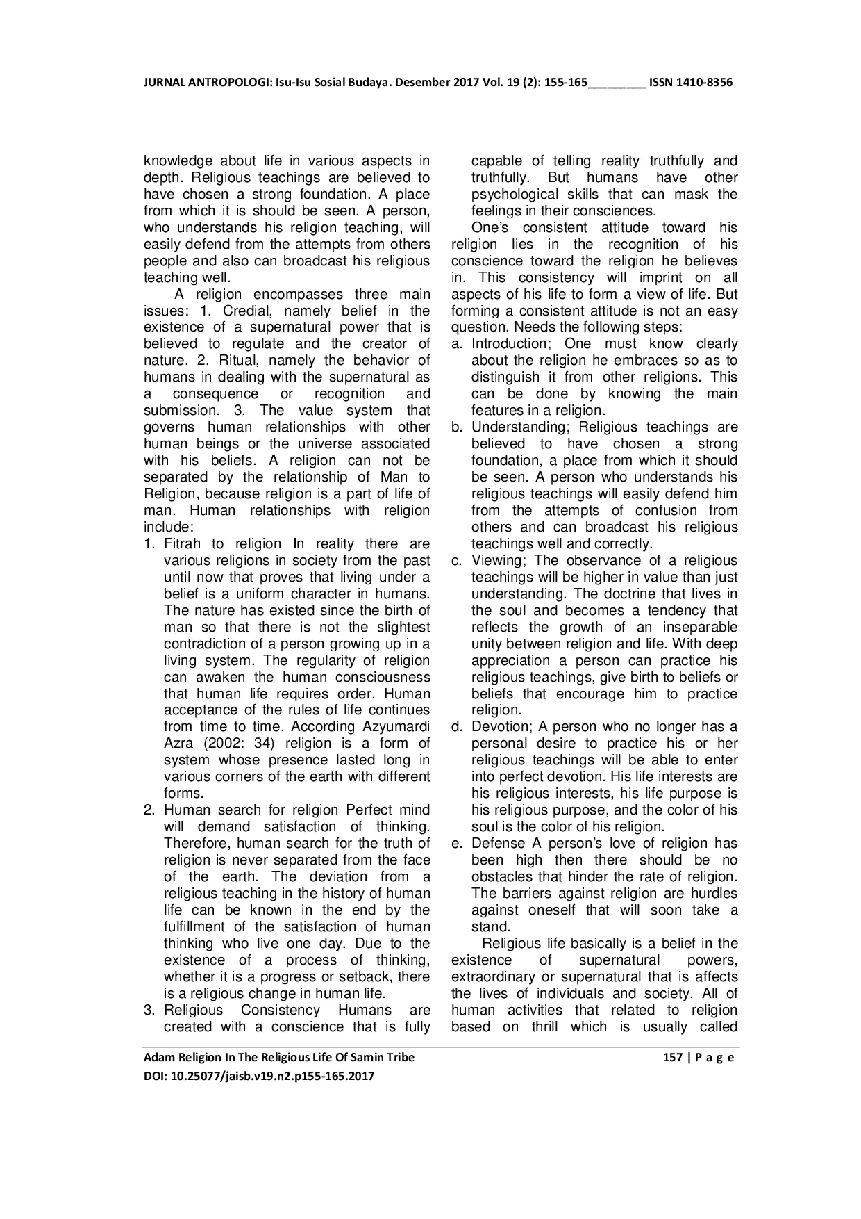 JURIS Adam Religion In The Religious Life Of Samin Tribe