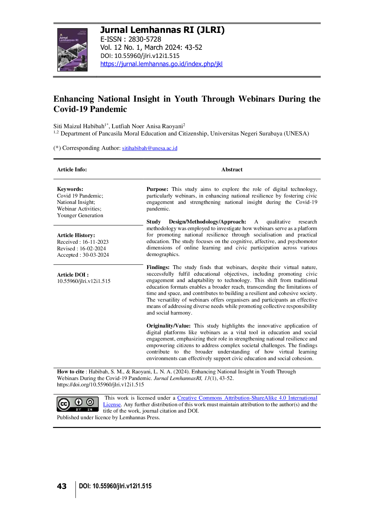 JURIS Enhancing National Insight in Youth Through Webinars During the Covid 19 Pandemic