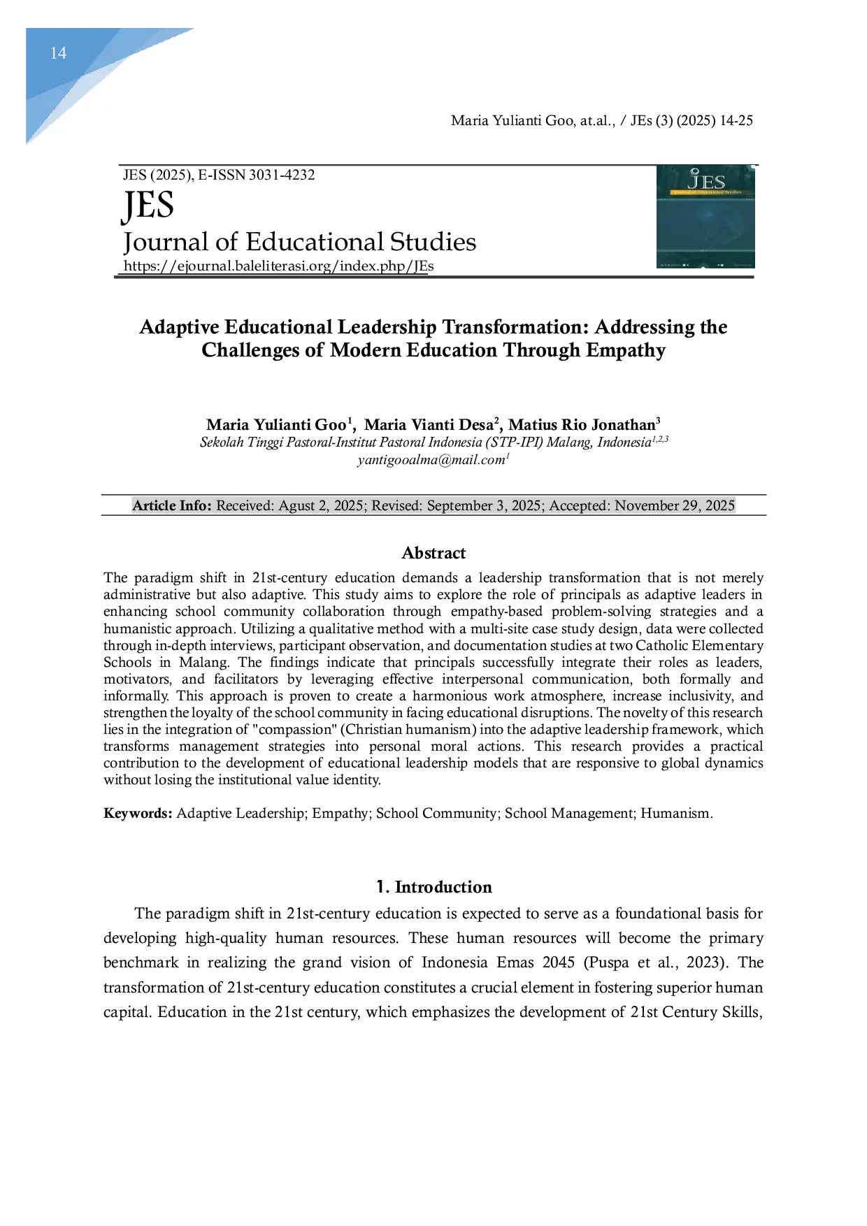 JURIS Adaptive Educational Leadership Transformation Addressing the Challenges of Modern Education Through Empathy