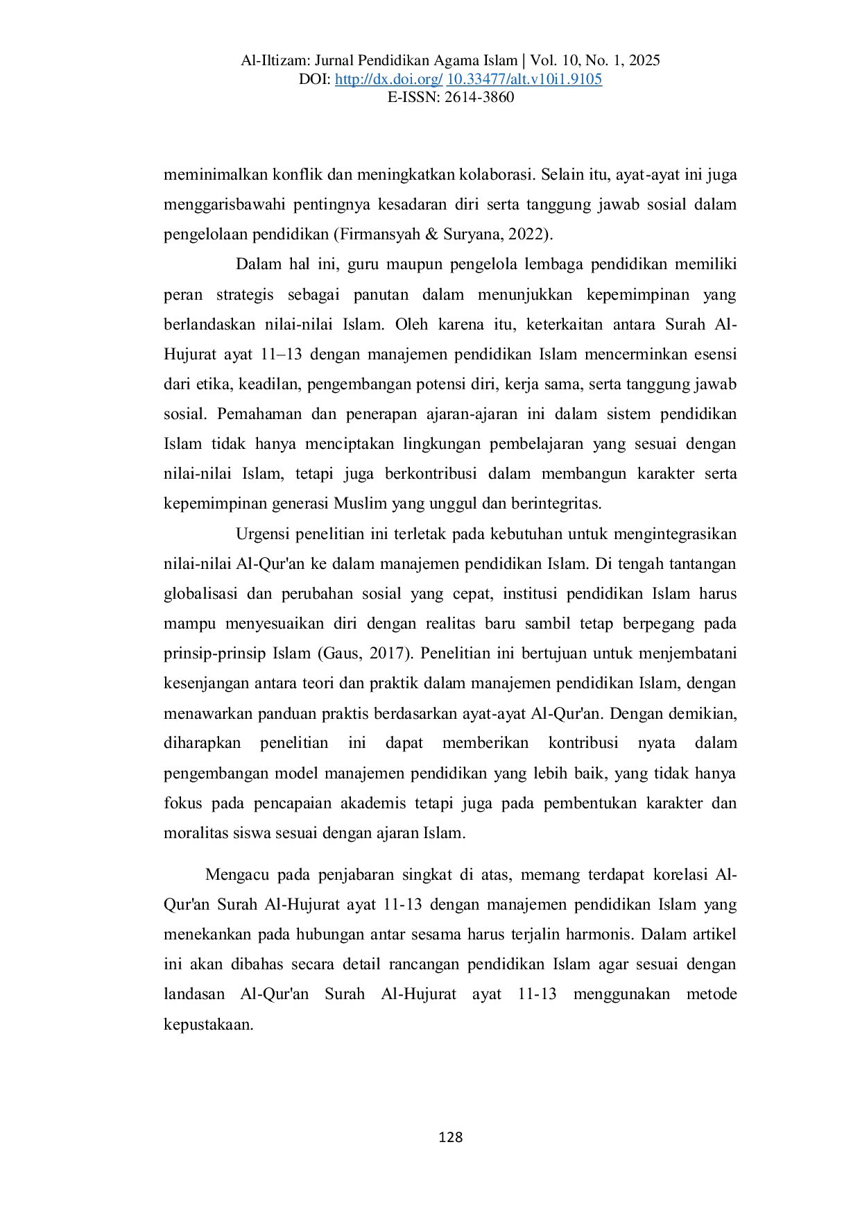 JURIS Correlation of the Qur an Surah Al Hujurat Verses 11 13 with Islamic Education Management