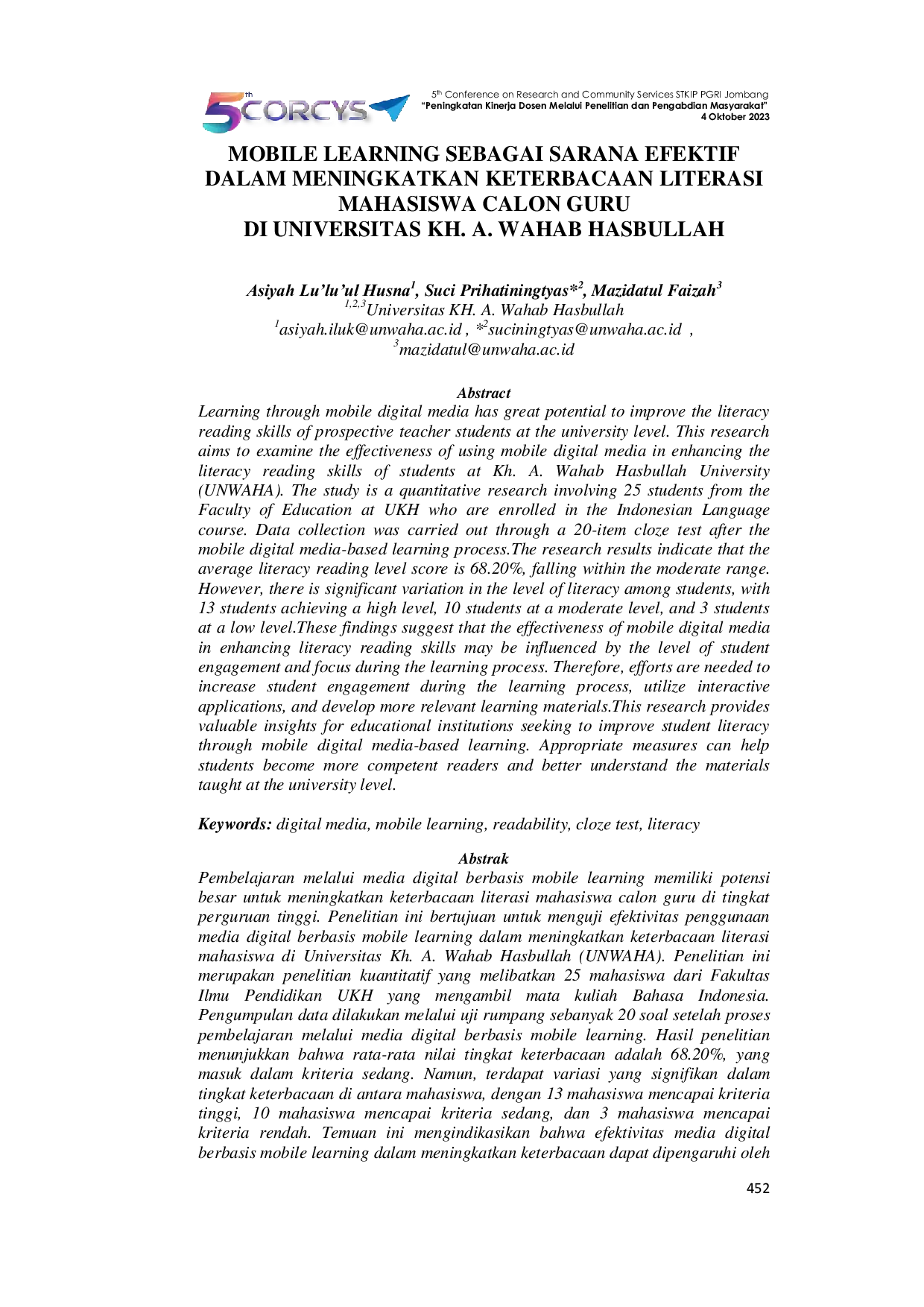 JURIS Mobile Learning Sebagai Sarana Efektif Dalam Meningkatkan Keterbacaan Literasi Mahasiswa Calon Guru Di Universitas Kh A Wahab Hasbullah