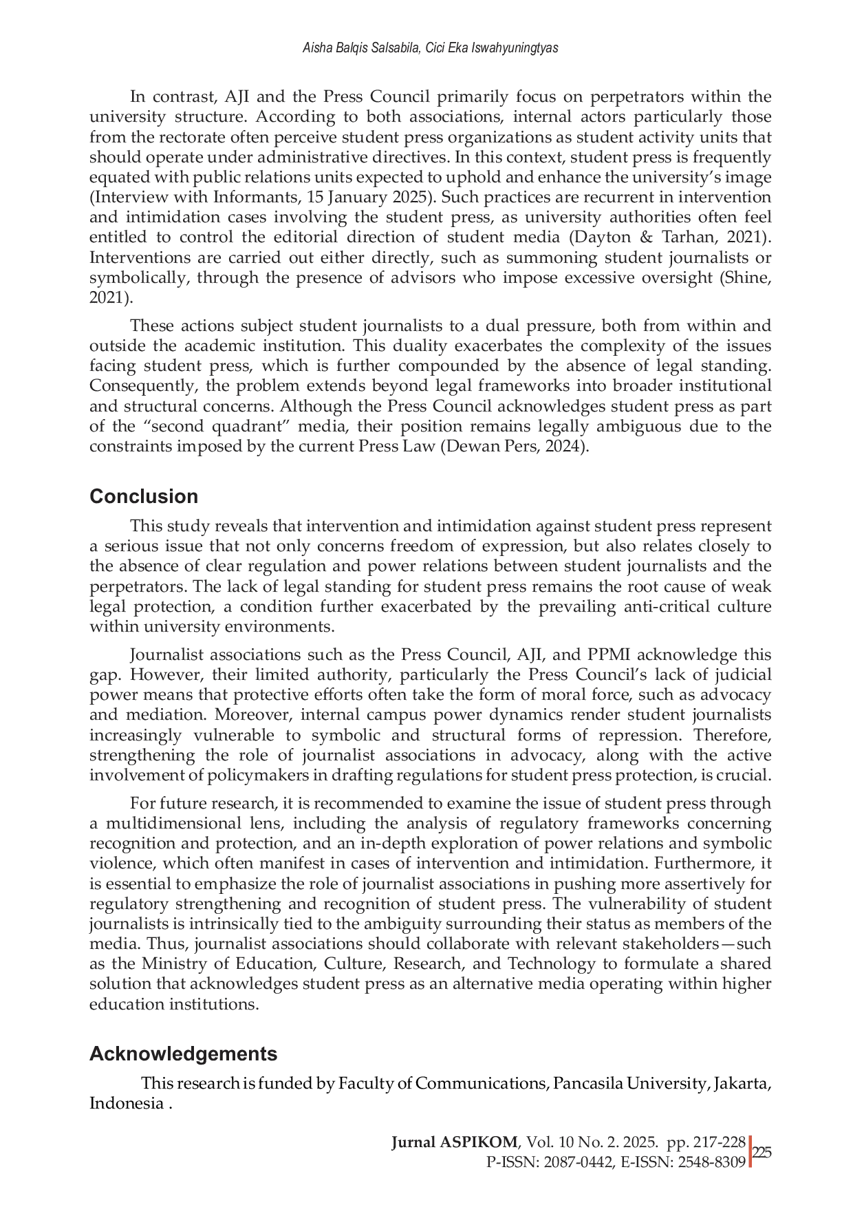 JURIS Journalist association perspective regarding of intervention and intimidation against student press