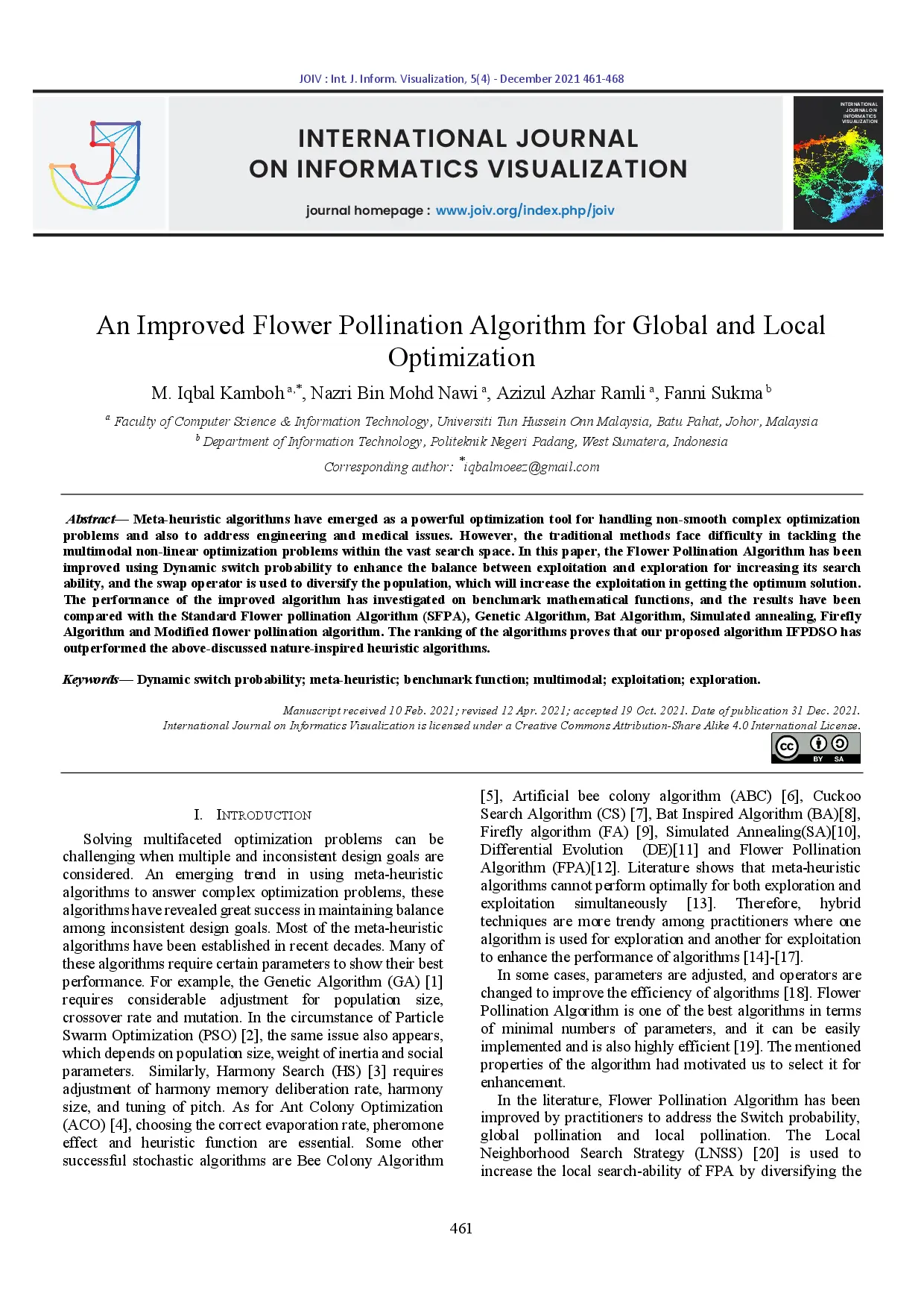 juris An Improved Flower Pollination Algorithm for Global and Local Optimization