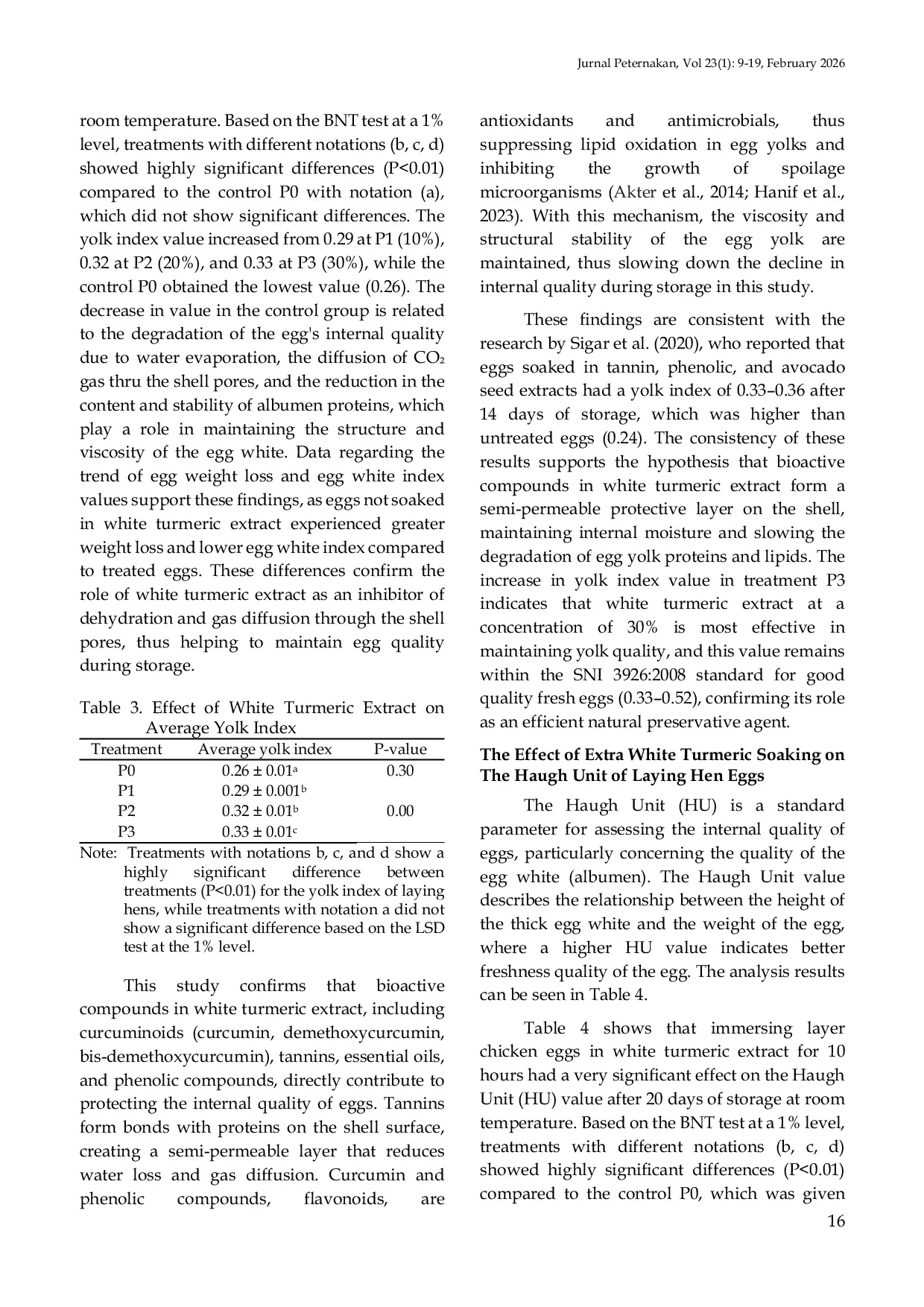 JURIS Evaluation of the Effectiveness of Turmeric Extract with Various Concentrations as a preservative on the Internal Quality of Eggs from Purebred Chicken