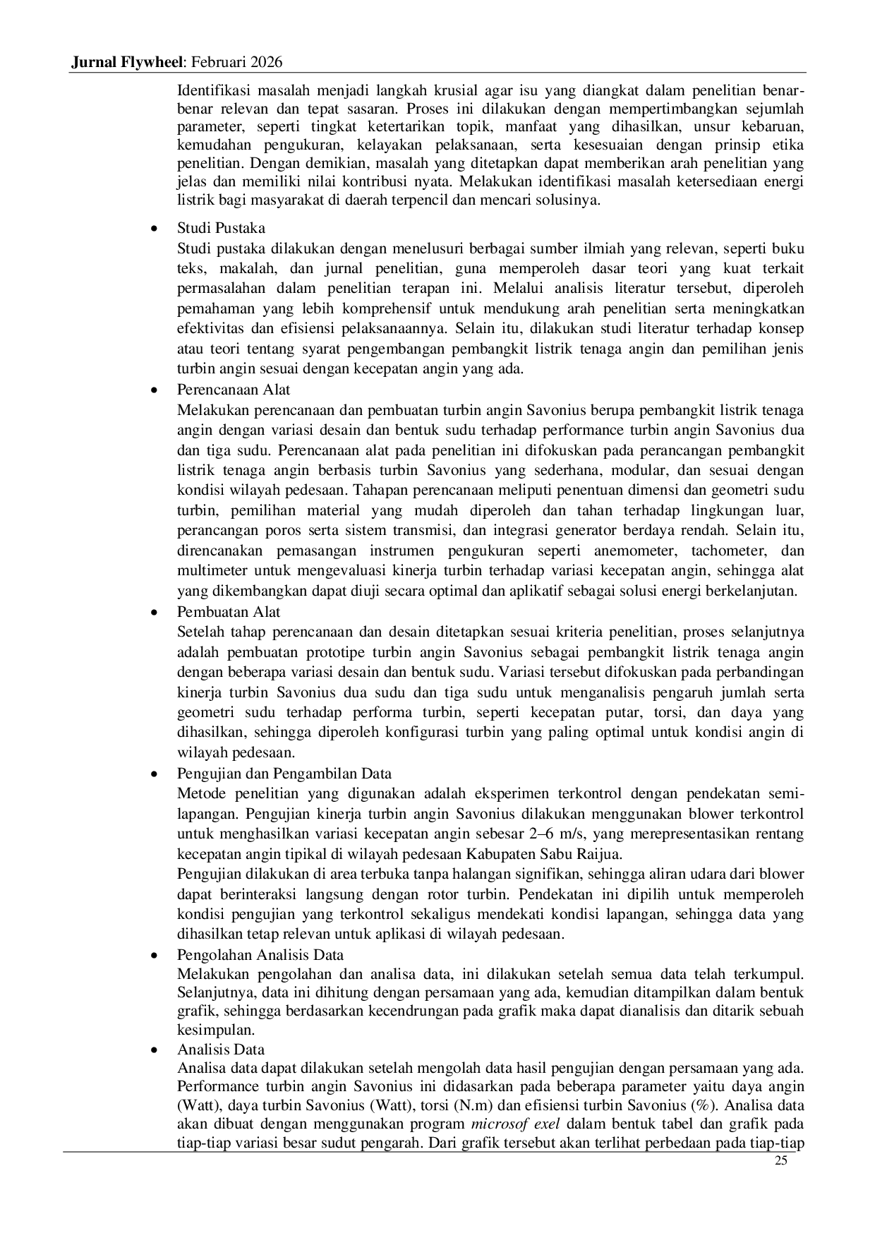 JURIS Desain dan Optimasi Pembangkit Listrik Tenaga Angin Berbasis Turbin Savonius sebagai Solusi Energi Berkelanjutan Di Wilayah Pedesaan