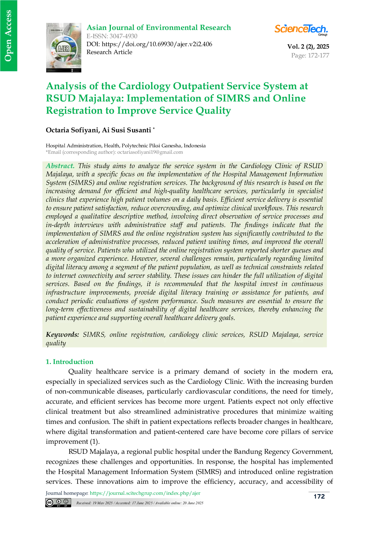 JURIS Analysis of the Cardiology Outpatient Service System at RSUD Majalaya Implementation of SIMRS and Online Registration to Improve Service Quality