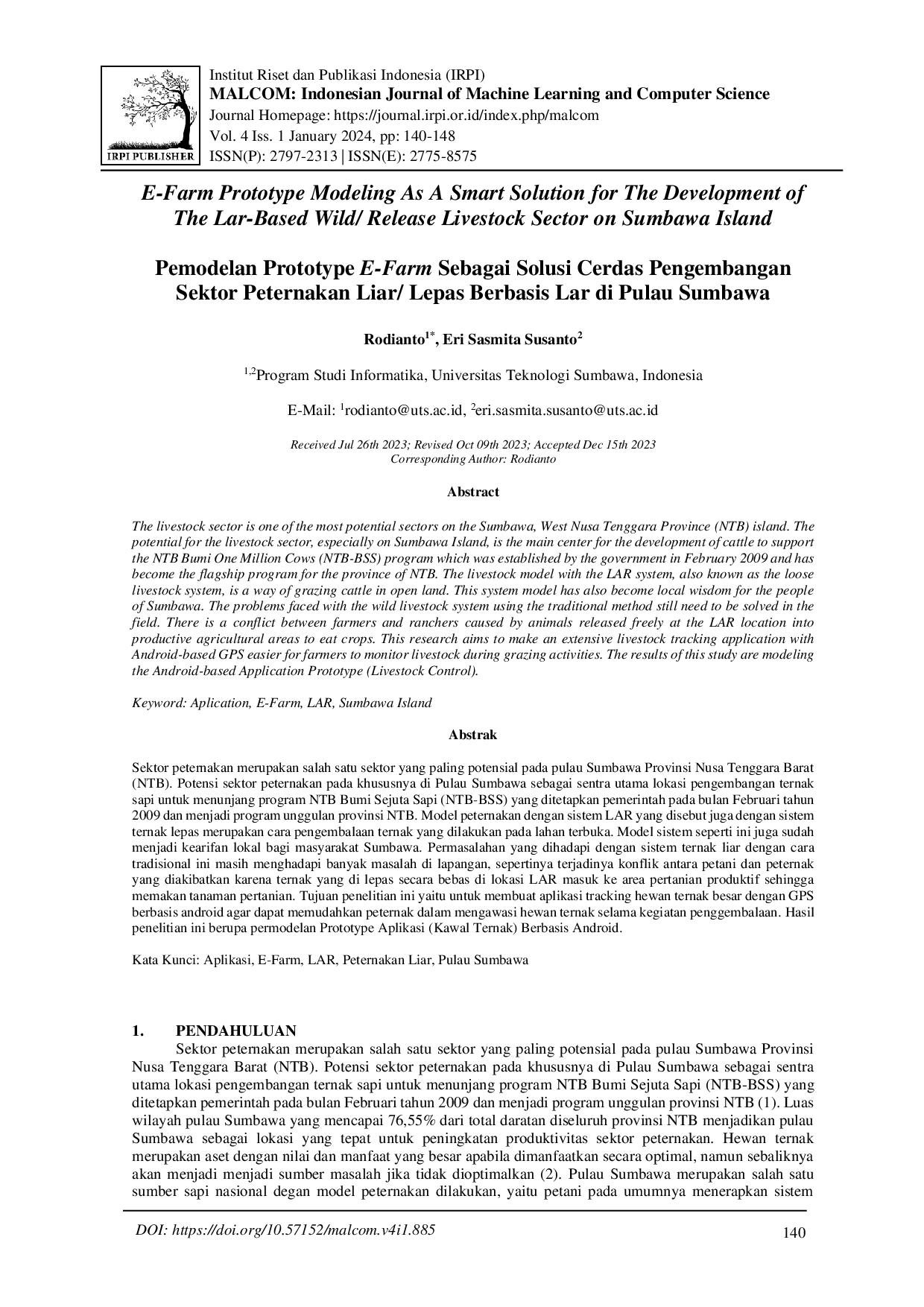 juris Pemodelan Prototype E Farm Sebagai Solusi Cerdas Pengembangan Sektor Peternakan Liar Lepas Berbasis LAR di Pulau Sumbawa