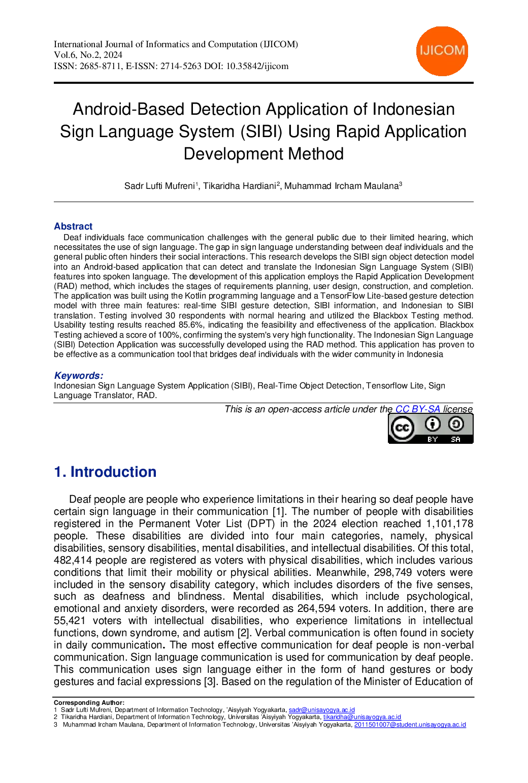 JURIS Android Based Detection Application Of Indonesian Sign Language System SIBI Using Rapid Application Development Method