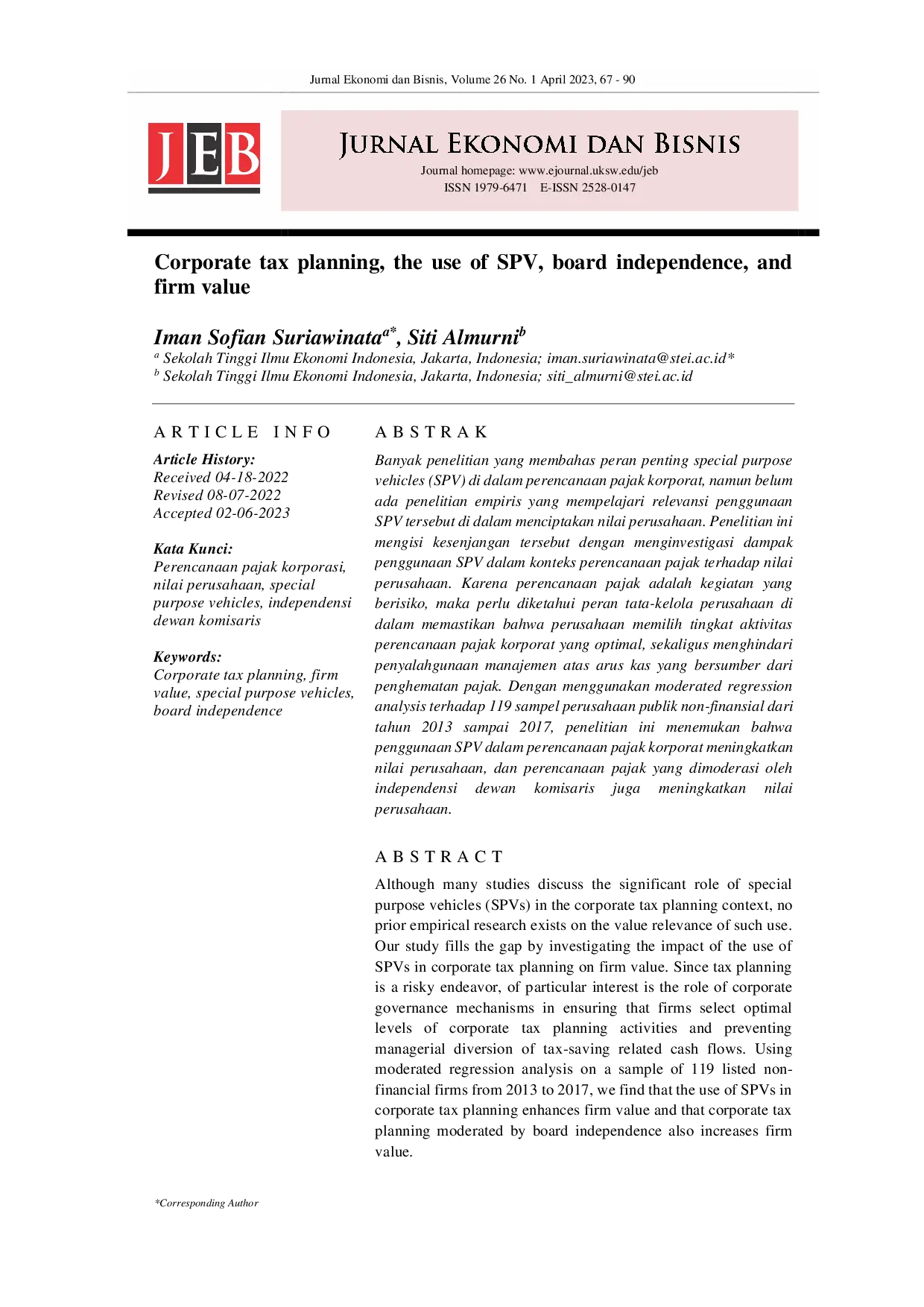 juris Corporate tax planning the use of SPV board independence and firm value