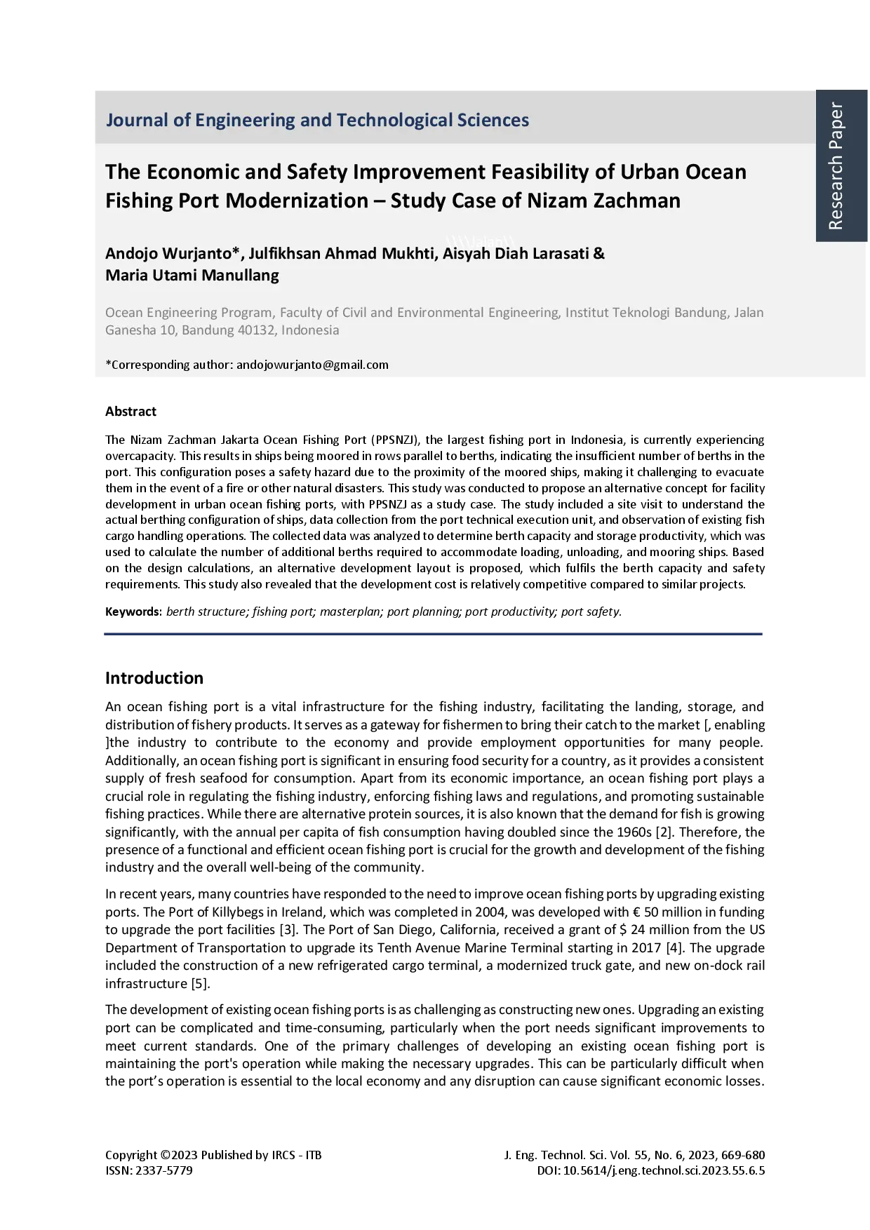juris The Economic and Safety Improvement Feasibility of Urban Ocean Fishing Port Modernization Study Case of Nizam Zachman