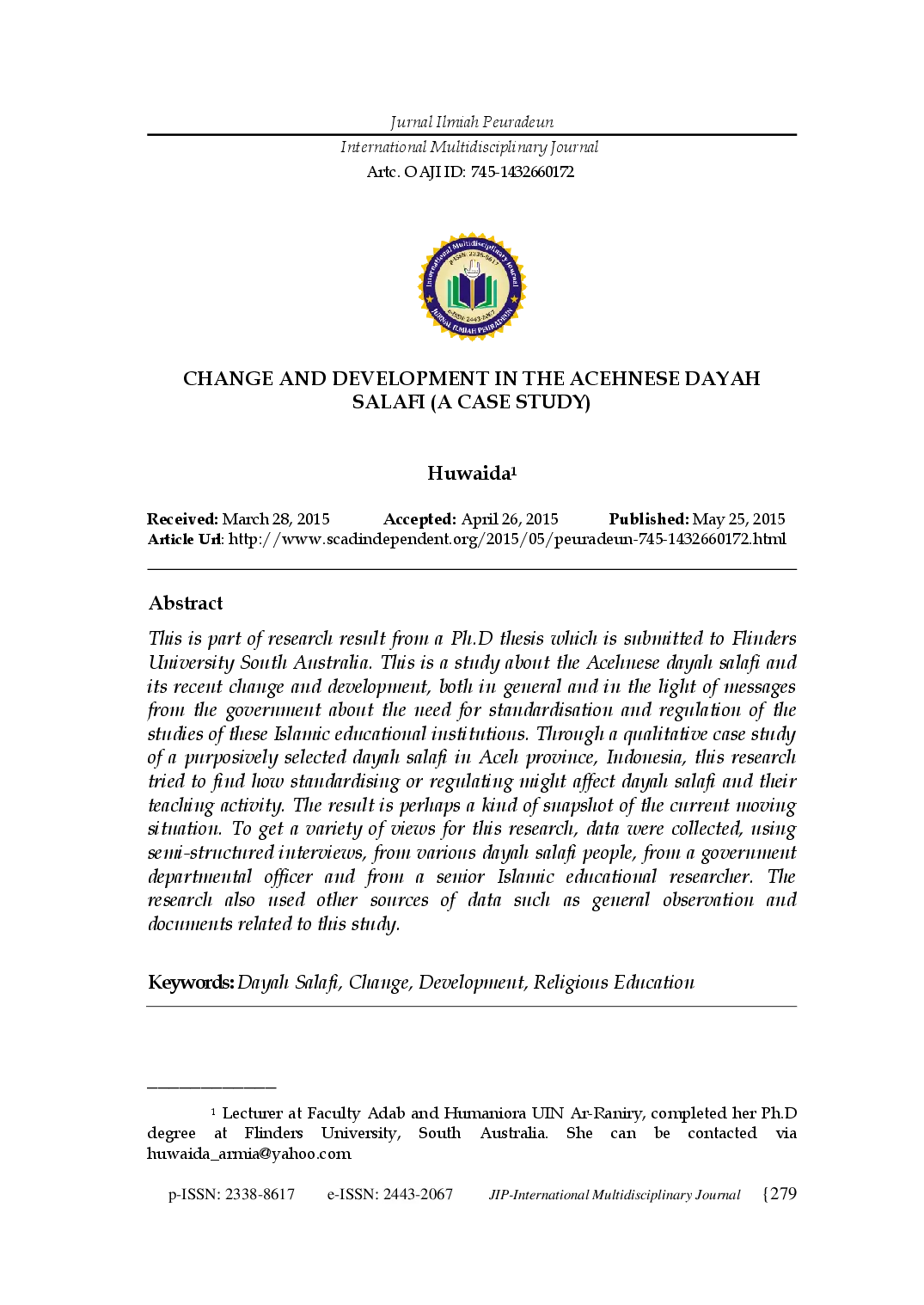 juris Change And Development In The Acehnese Dayah Salafi A Case Study