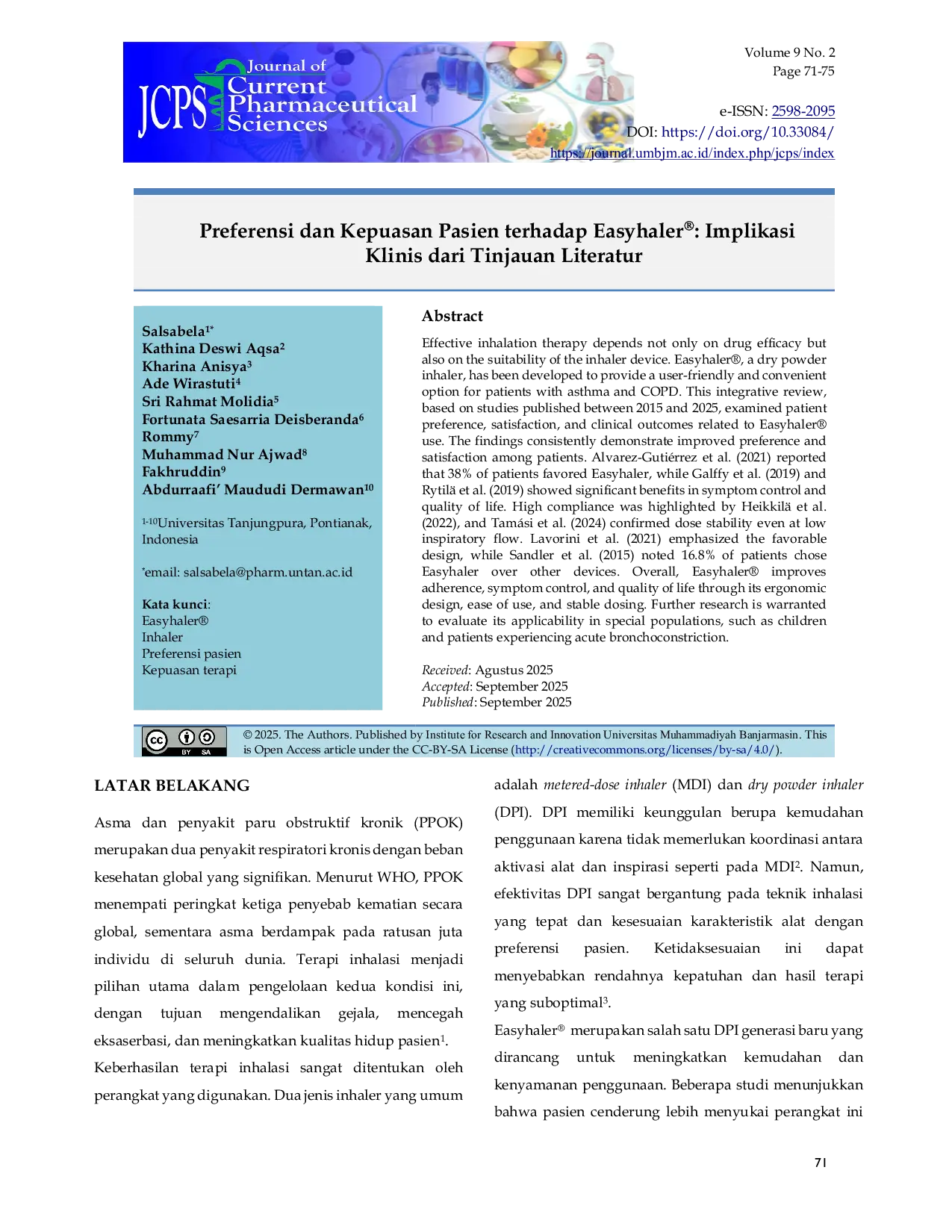 JURIS Preferensi dan Kepuasan Pasien terhadap EasyhalerEe Implikasi Klinis dari Tinjauan Literatur
