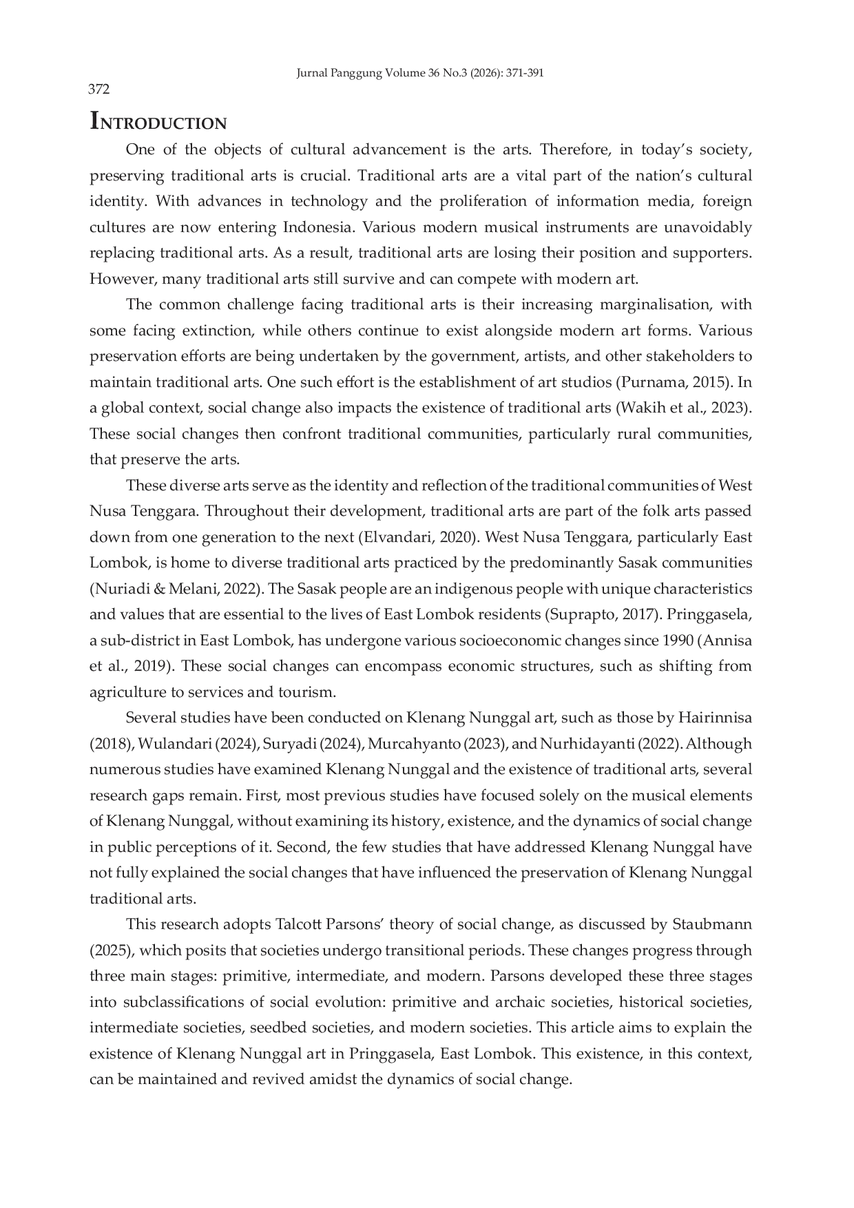 JURIS The Arts of Klenang Nunggal and Social Change in Pringgasela East Lombok