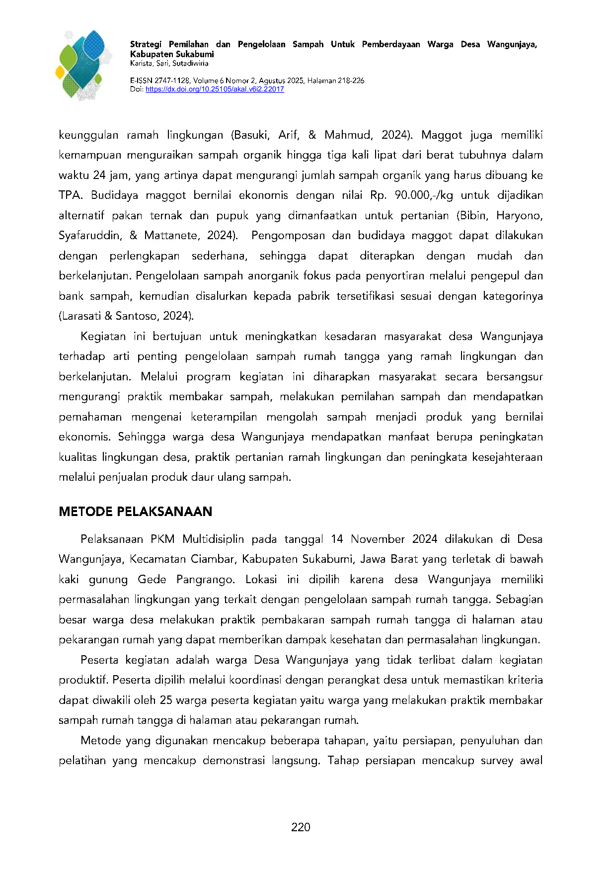 JURIS Strategi Pemilahan dan Pengelolaan Sampah untuk Pemberdayaan Warga Desa Wangunjaya Kabupaten Sukabumi