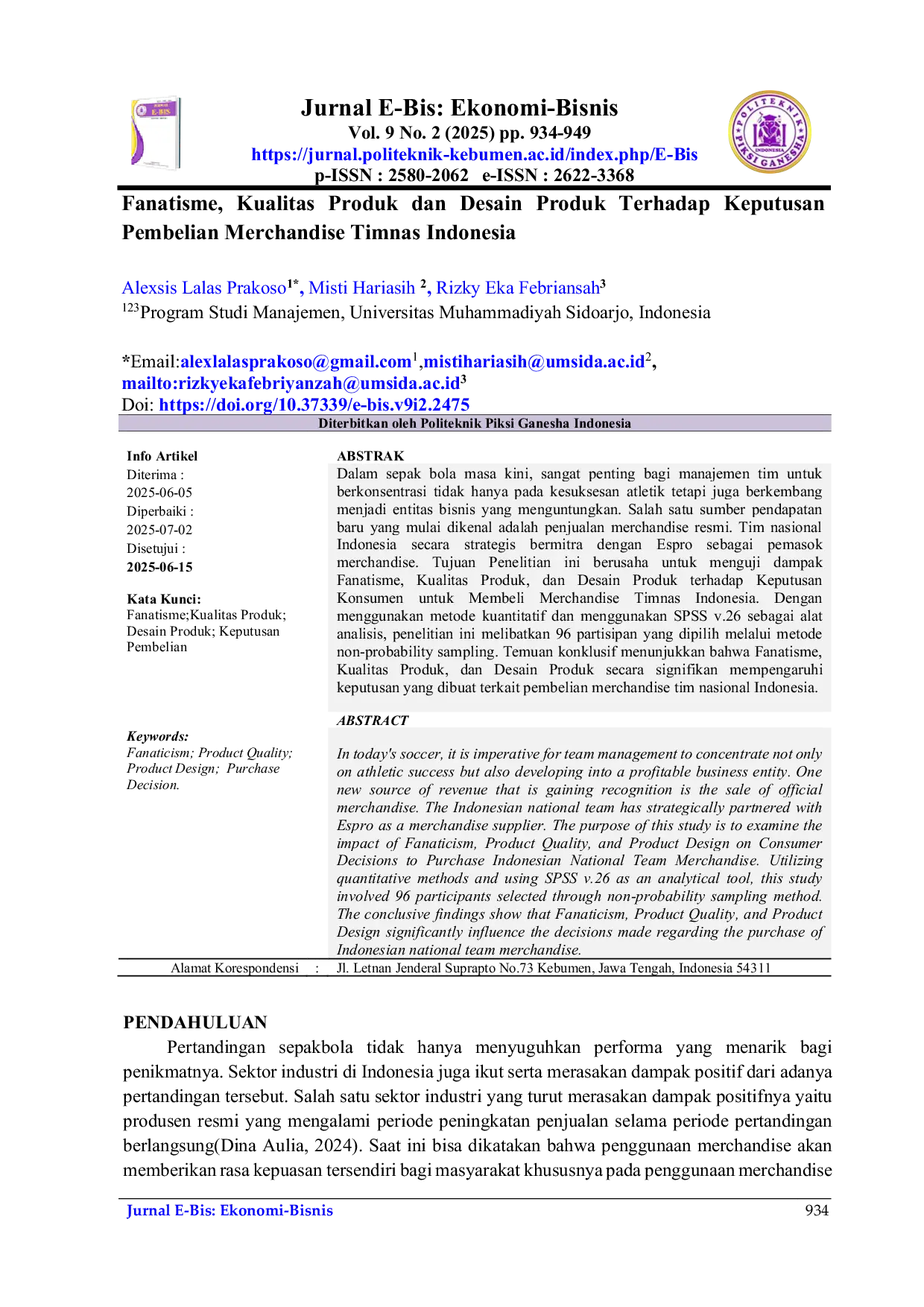 JURIS Fanatisme Kualitas Produk Dan Desain Produk Terhadap Keputusan Pembelian Merchandise Timnas Indonesia