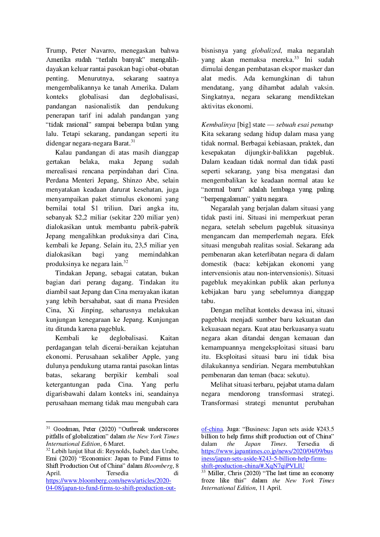 juris Mengkaji Kemungkinan Dunia Pasca Pagebluk 2020 Deglobalisasi dan Kembalinya Big State