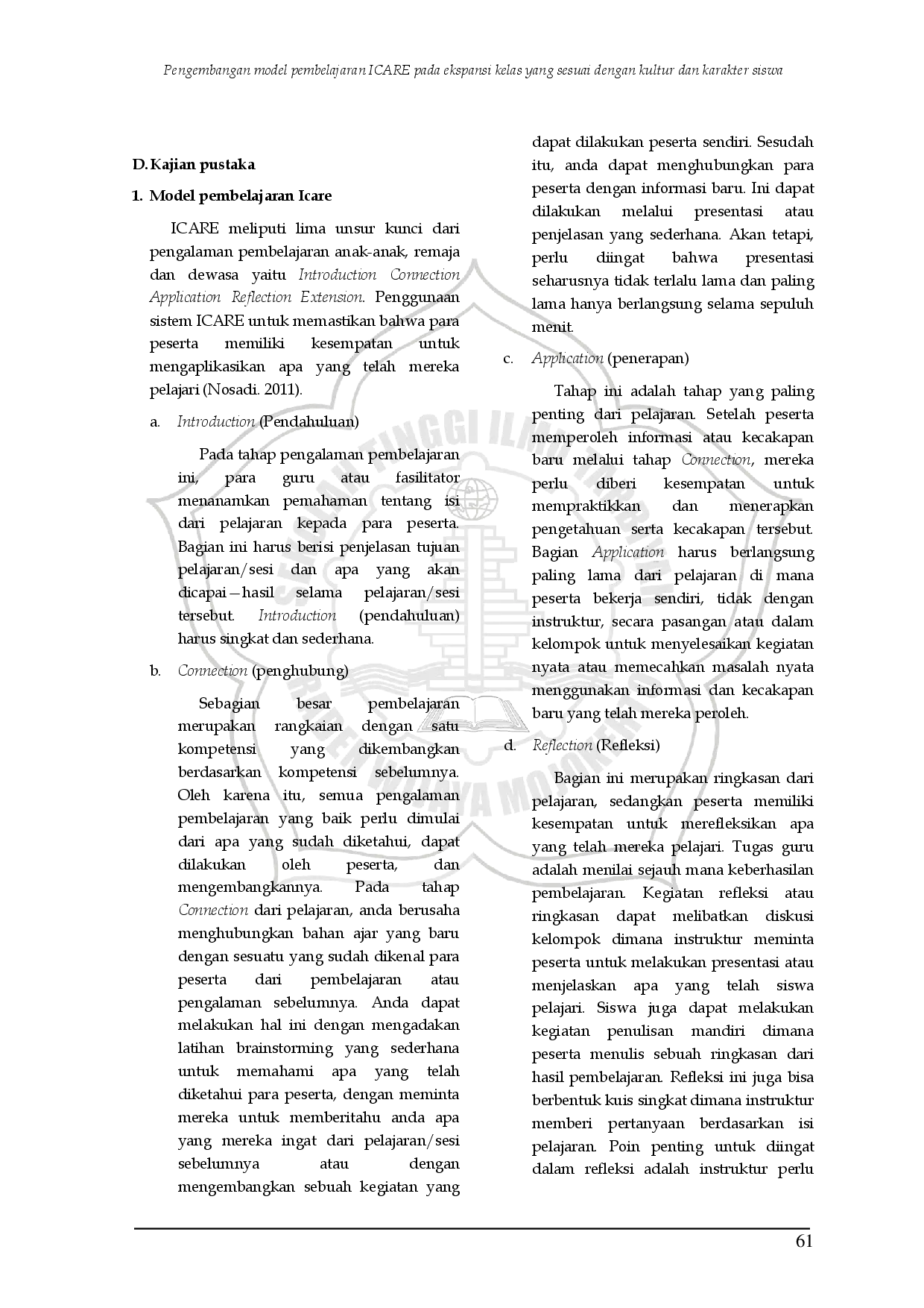 juris Pengembangan model pembelajaran ICARE pada ekspansi kelas yang sesuai dengan kultur dan karakter siswa di SDN Gedongan 2 dan SDN Meri 2 Kota Mojokerto