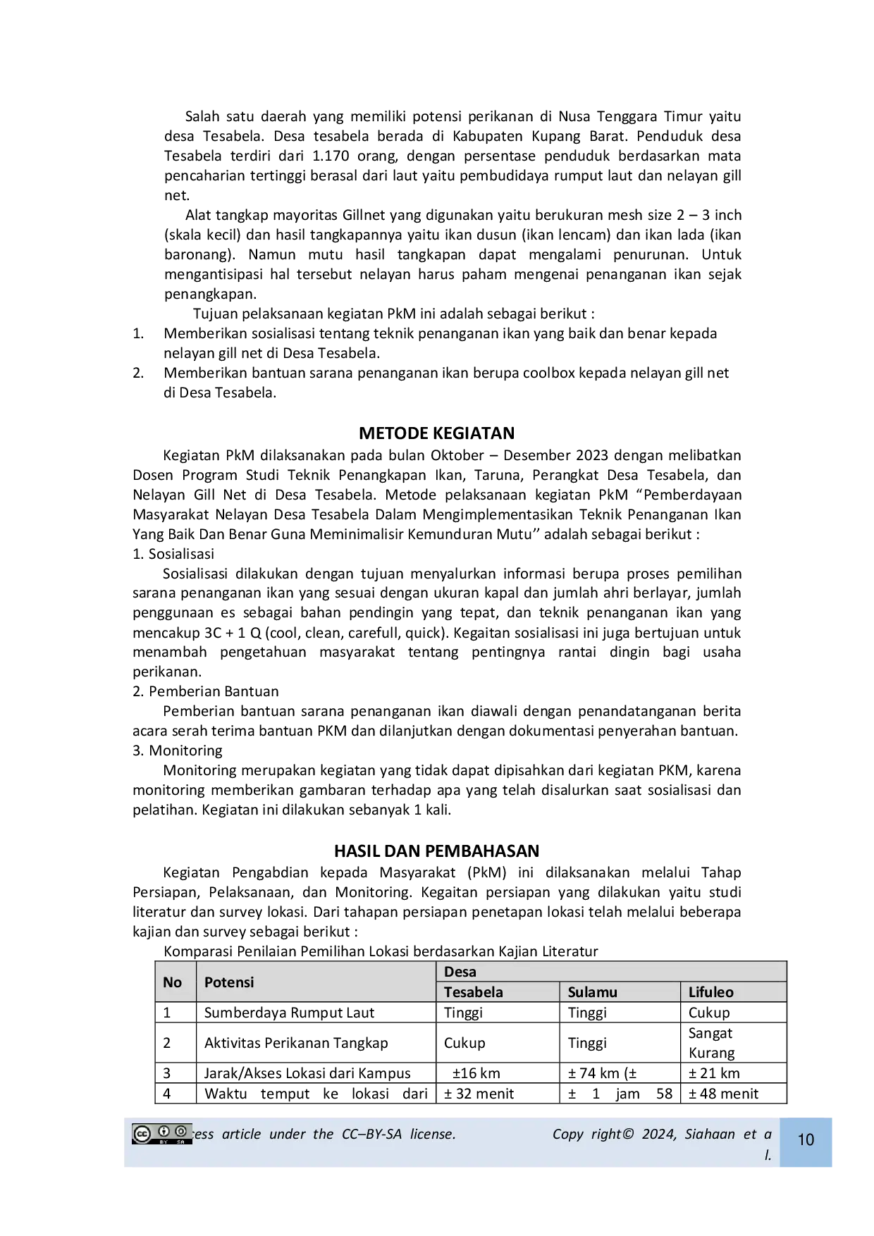 JURIS Pemberdayaan Masyarakat Nelayan Desa Tesabela Dalam Mengimplementasikan Teknik Penanganan Ikan Yang Baik Dan Benar Guna Meminimalisir Kemunduran Mutu