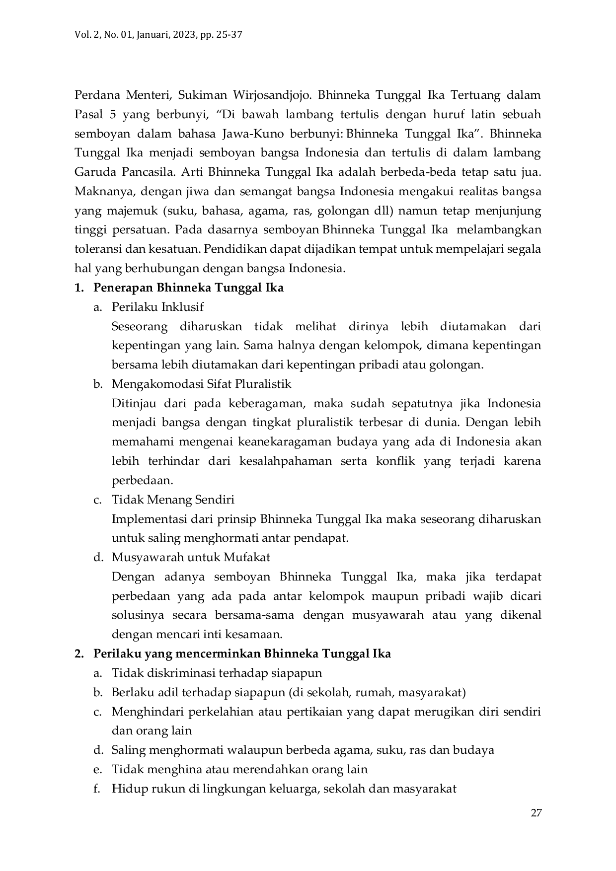 JURIS Hubungan Penerapan Bhinneka Tunggal Ika dan Nilai Nilai Pancasila dengan Profil Pelajar Pancasila