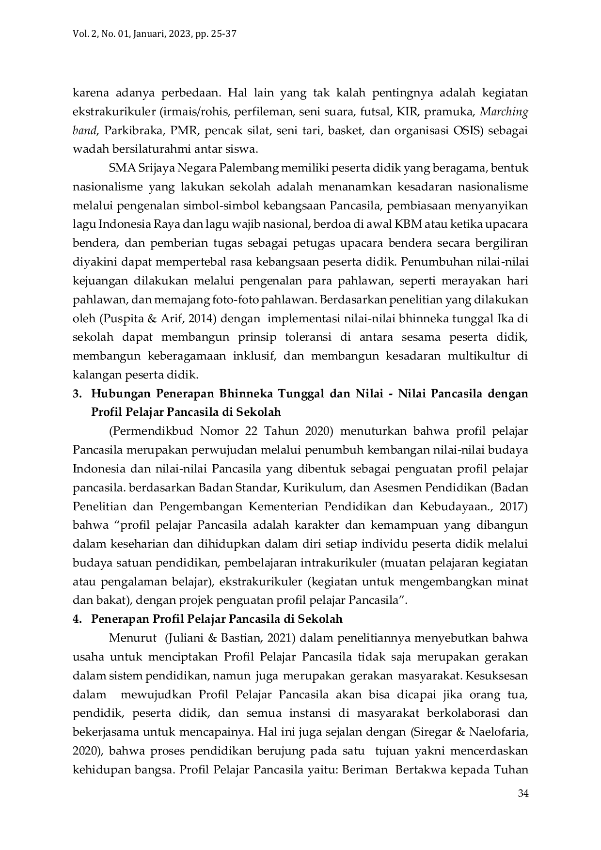 JURIS Hubungan Penerapan Bhinneka Tunggal Ika dan Nilai Nilai Pancasila dengan Profil Pelajar Pancasila