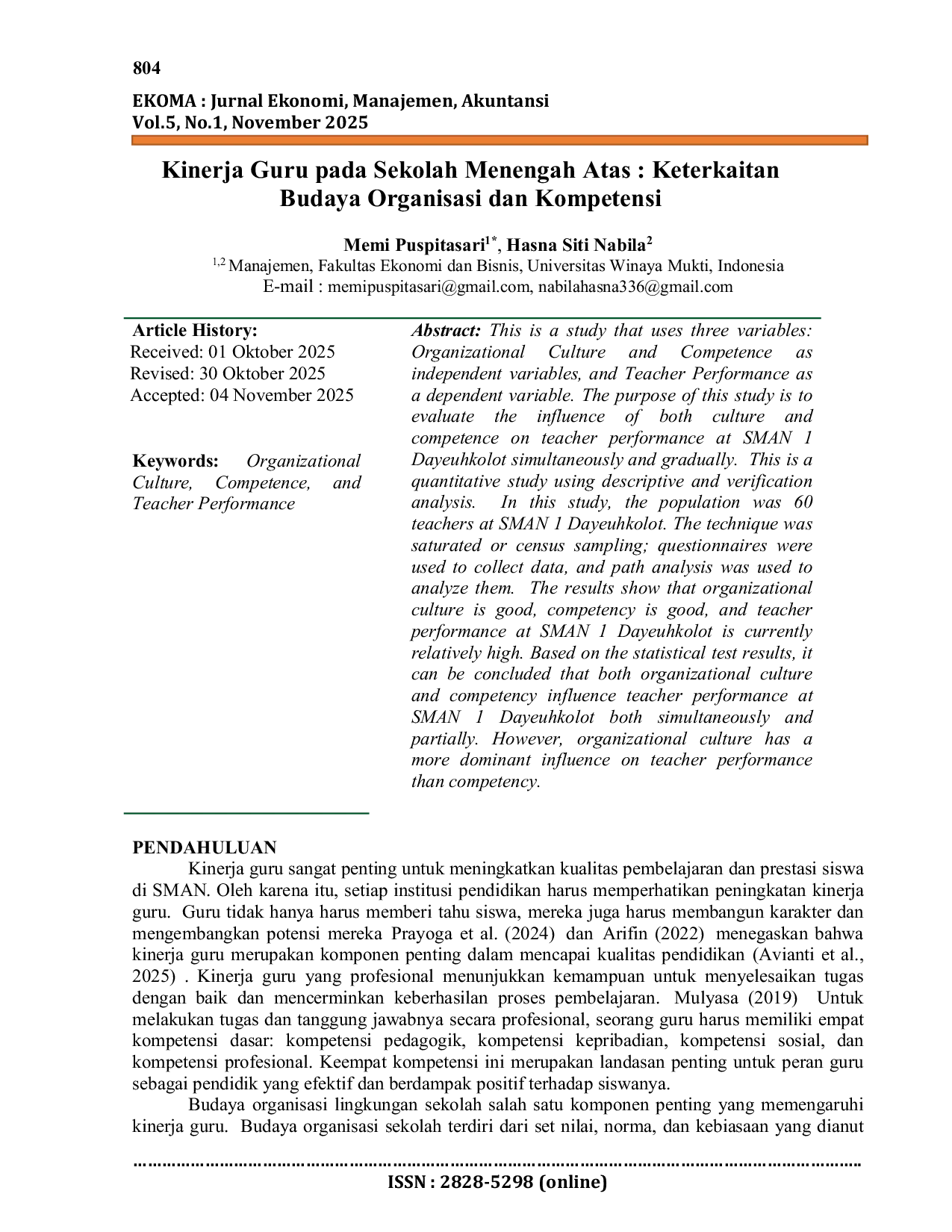 JURIS Kinerja Guru pada Sekolah Menengah Atas Keterkaitan Budaya Organisasi dan Kompetensi