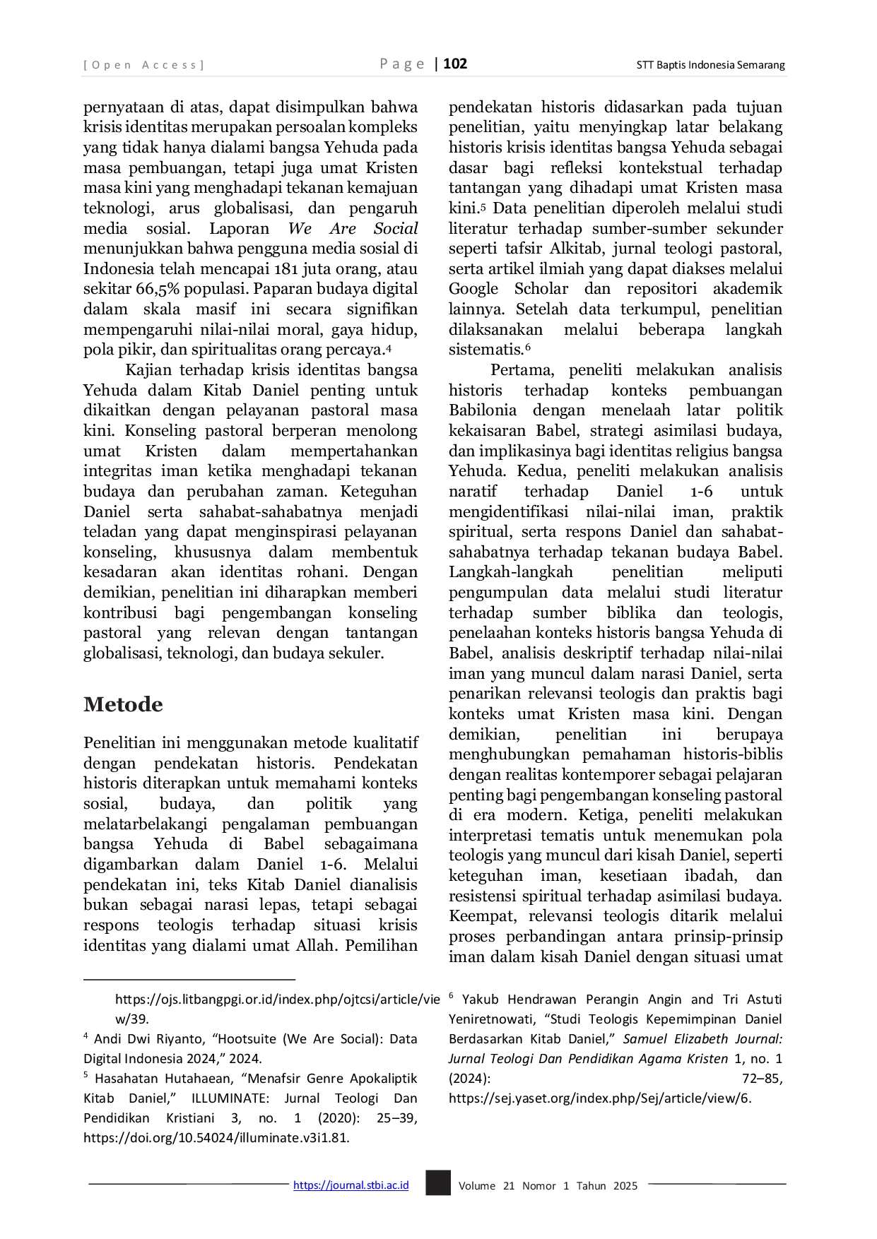 JURIS Krisis Identitas Bangsa Yehuda dalam Kitab Daniel Studi Kasus dan Relevansinya bagi Konseling Pastoral Masa Kini