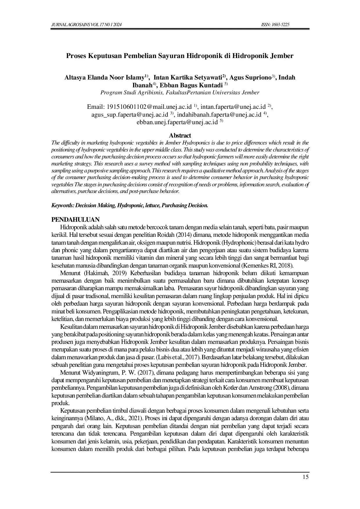 JURIS Proses Keputusan Pembelian Sayuran Hidroponik di Hidroponik Jember