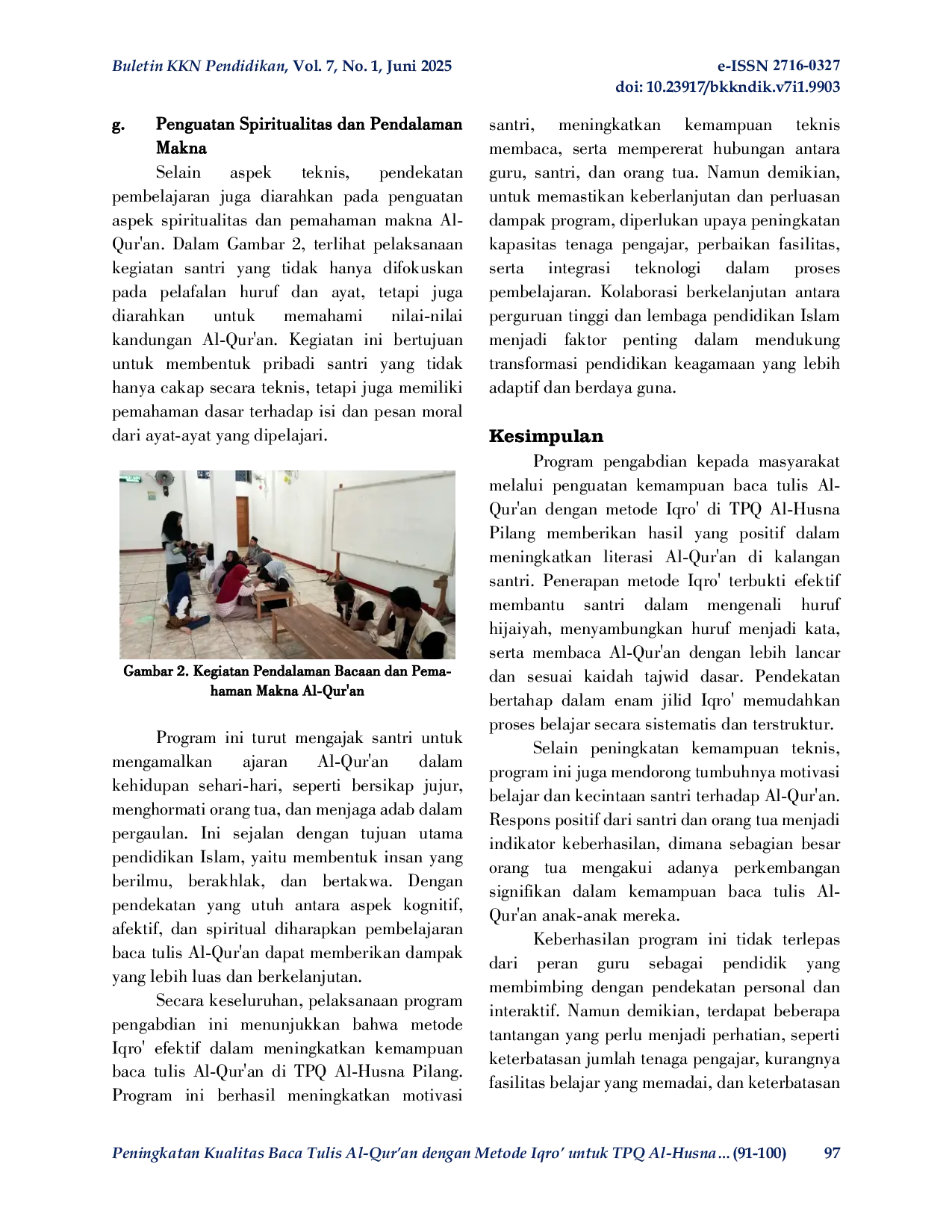 JURIS Peningkatan Kualitas Baca Tulis Al Qur an dengan Metode Iqro untuk TPQ Al Husna Pilang