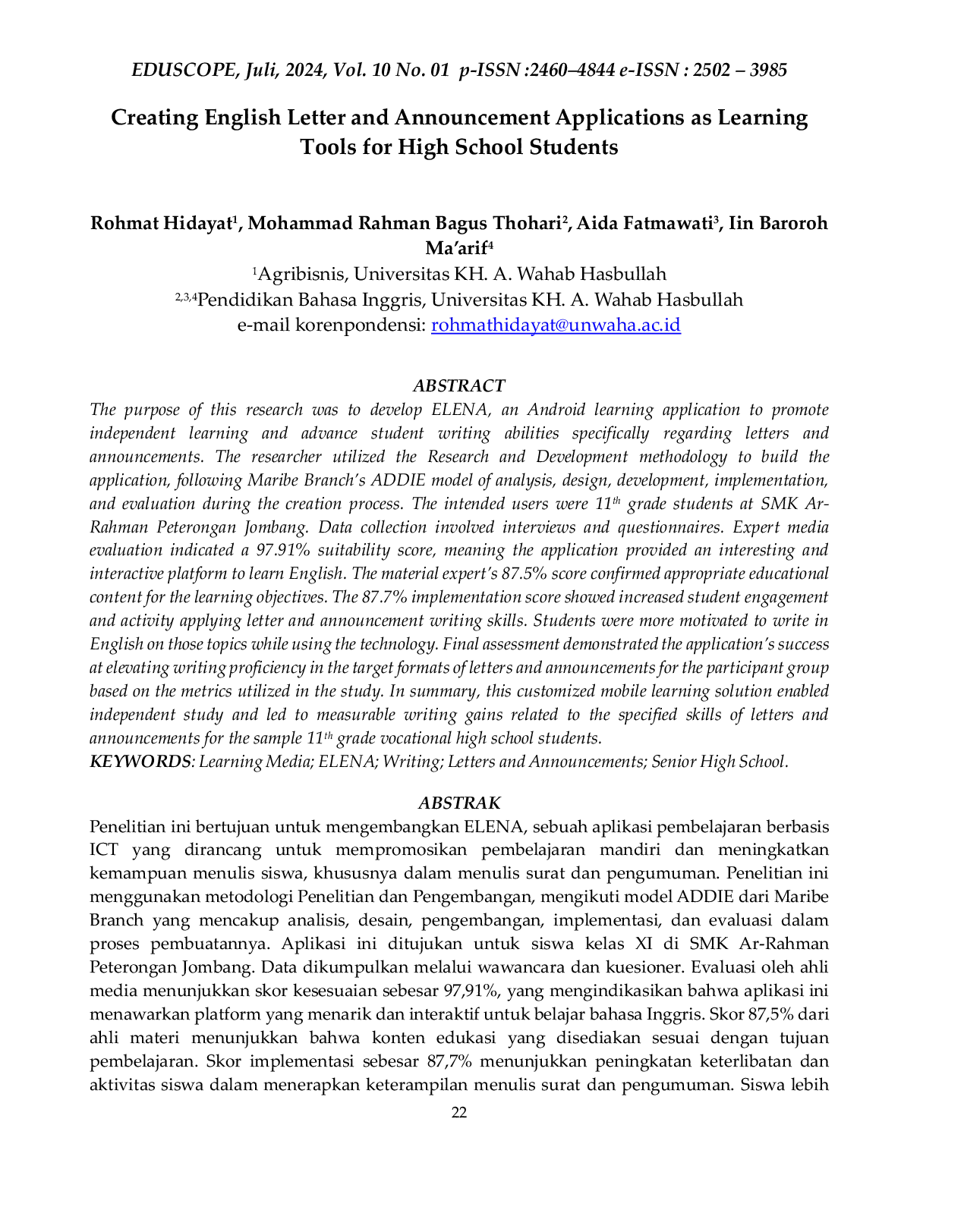 JURIS Creating English Letter and Announcement Applications as Learning Tools for High School Students