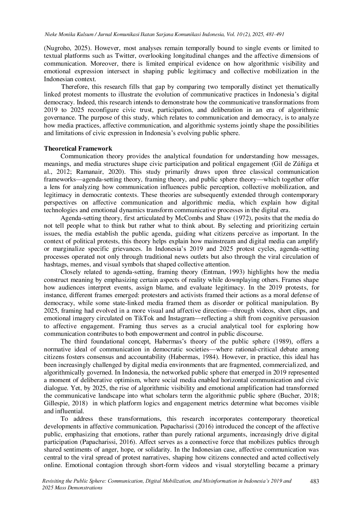 JURIS Revisiting the Public Sphere Communication Digital Mobilization and Misinformation in Indonesia s 2019 and 2025 Mass Demonstrations