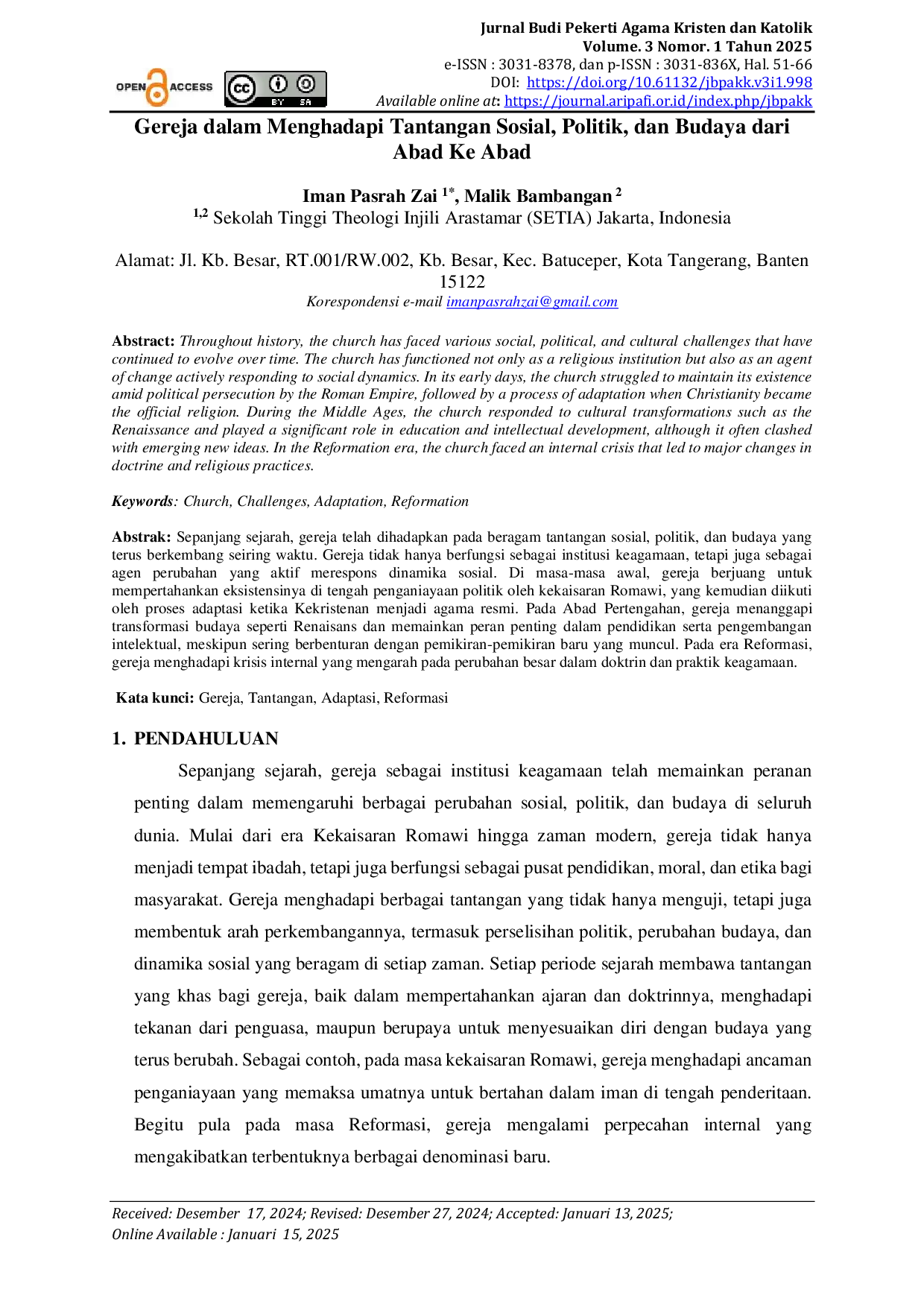 JURIS Gereja Dalam Menghadapi Tantangan Sosial Politik Dan Budaya Dari Abad Ke Abad