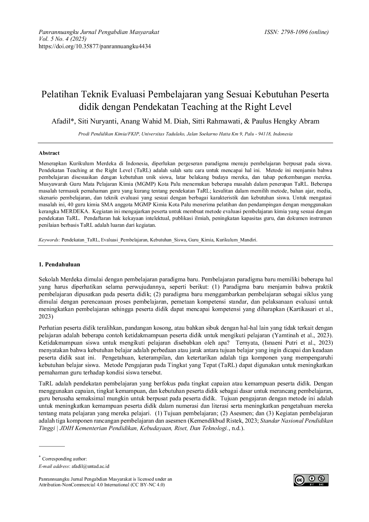 JURIS Pelatihan Teknik Evaluasi Pembelajaran yang Sesuai Kebutuhan Peserta didik dengan Pendekatan Teaching at the Right Level