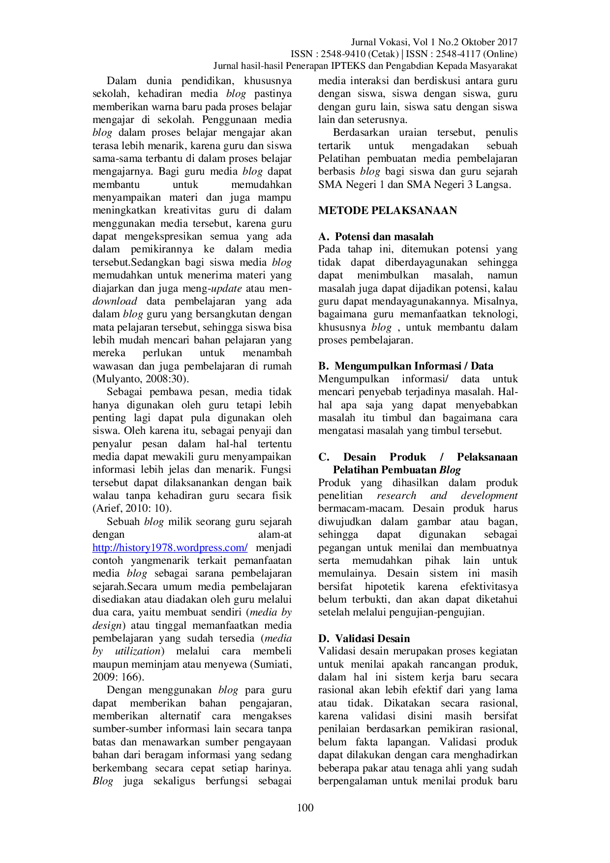 JURIS Pelatihan Pembuatan Blog Sebagai Media Pembelajaran Bagi Guru Sejarah Di Sma Negeri 1 Dan Sma Negeri 3 Langsa