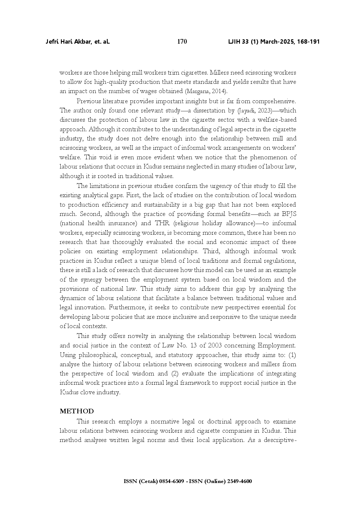 juris Kudus local wisdom and tobacco industry historical trajectory of the employment relationship between scissoring workers and the company
