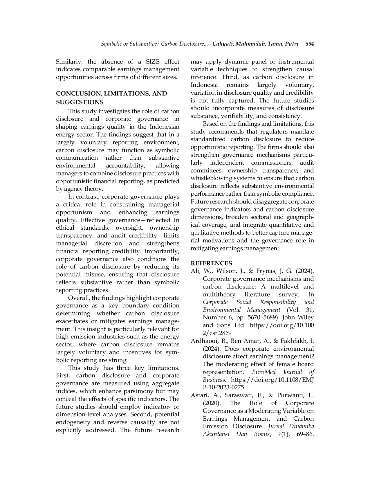 JURIS Symbolic or Substantive Carbon Disclosure and Earnings Quality The Moderating Role of Corporate Governance Mechanisms