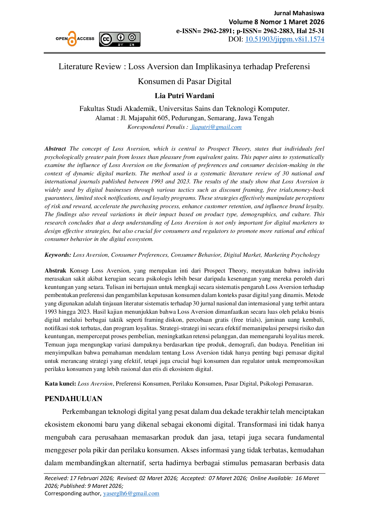 JURIS Literature Review Loss Aversion dan Implikasinya terhadap Preferensi Konsumen di Pasar Digital